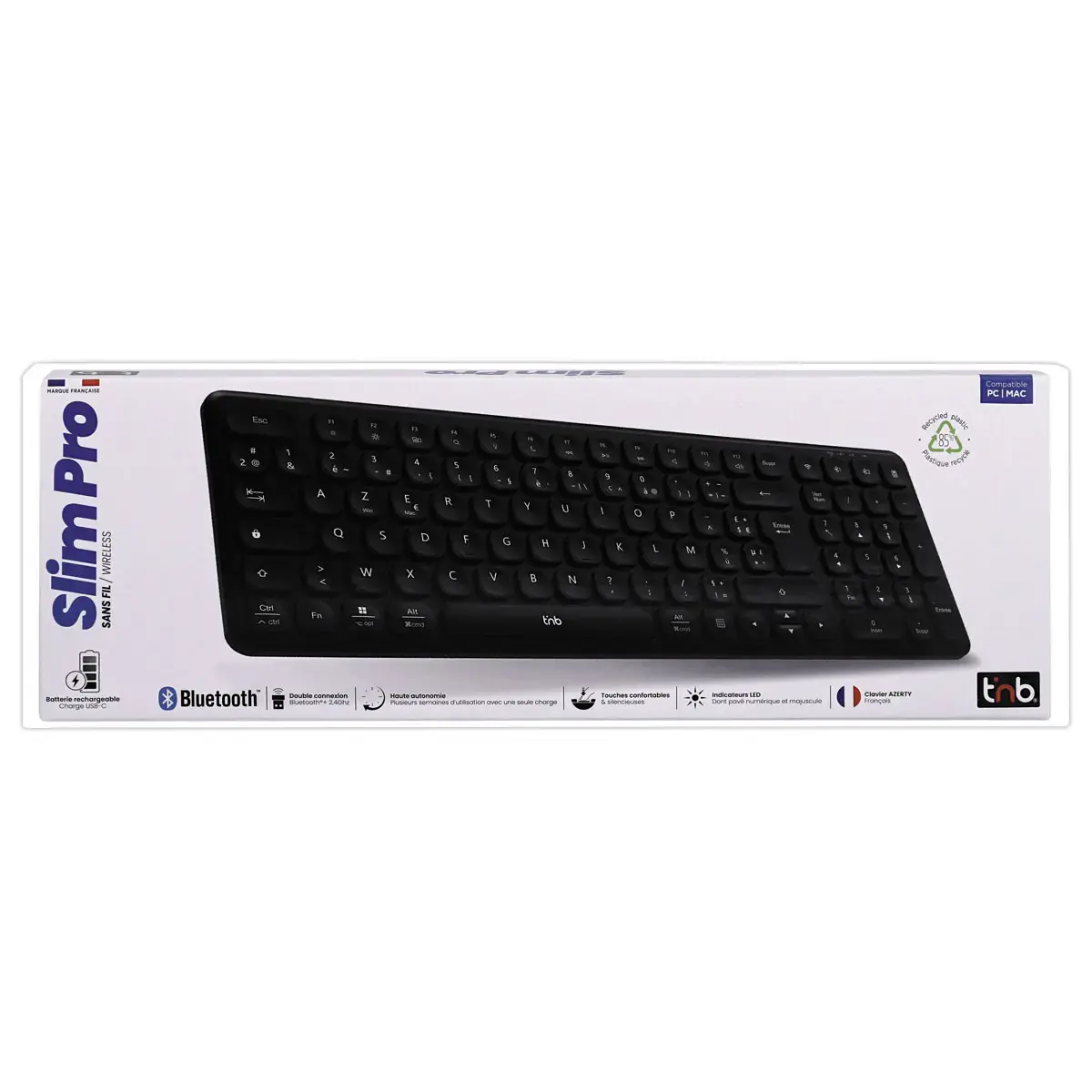 Draadloos oplaadbaar SLIM PRO Azerty-toetsenbord - Zwart