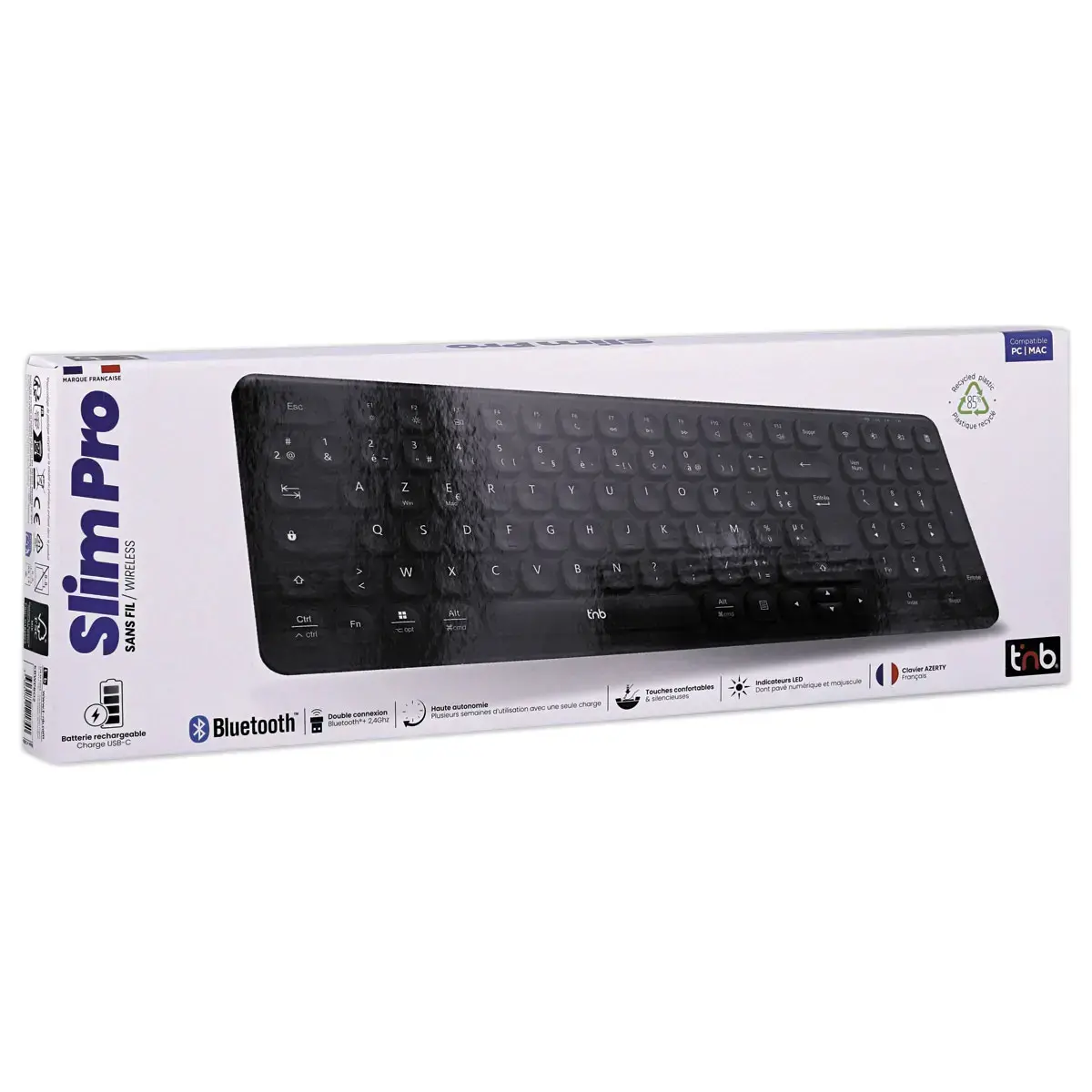 Draadloos oplaadbaar SLIM PRO Azerty-toetsenbord - Zwart
