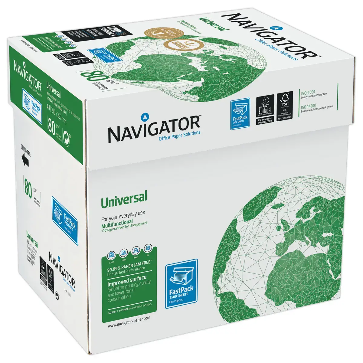 Doos van 2500 vellen A4 papier 80 G  NAVIGATOR (FastPack) 