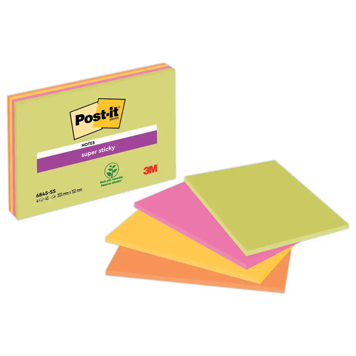004 Blokken super sticky memoblaadjes voor vergaderingen - Diverse kleuren - 20x15,2 cm - POST-IT 