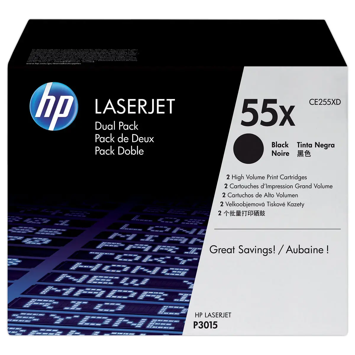 2 Toners HP 55X LaserJet - CE255XD - Zwart