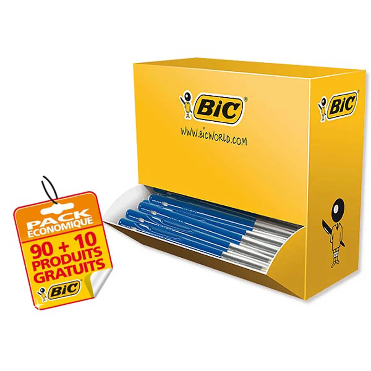 100 Intrekbare balpen M10 - Verpakking van 90 + 10 gratis - Medium schrift - Blauw - BIC