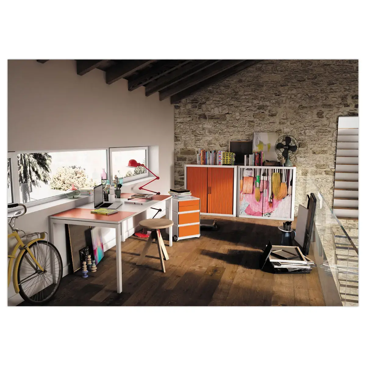 Lage rolluikkast Easyoffice - Oranje en wit - PAPERFLOW