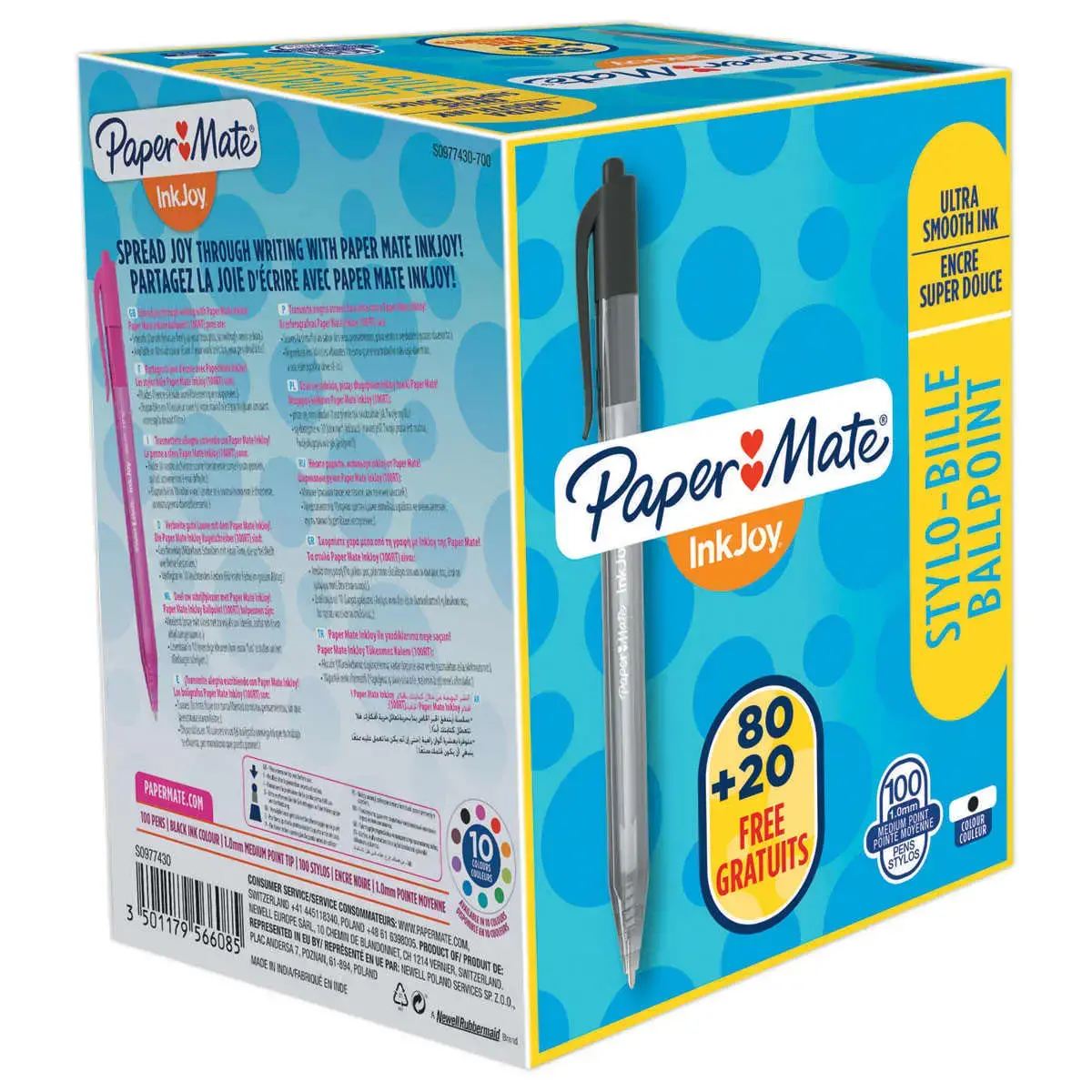 100 Intrekbare balpennen Inkjoy 100 RT - voordeelverpakking - Zwart - PAPER MATE INKJOY