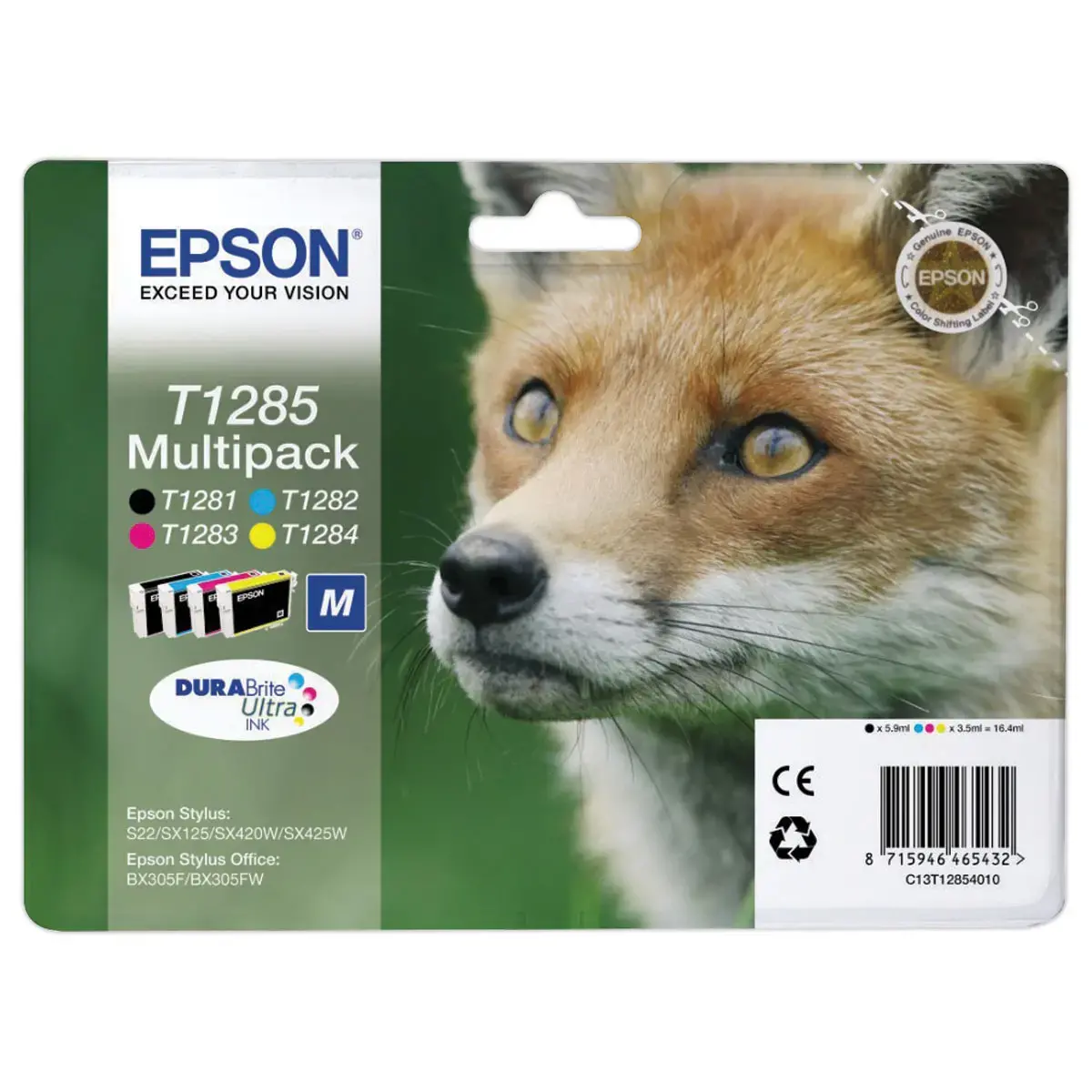 4 Epson T1285 cartridges zwart, cyaan, magenta en geel