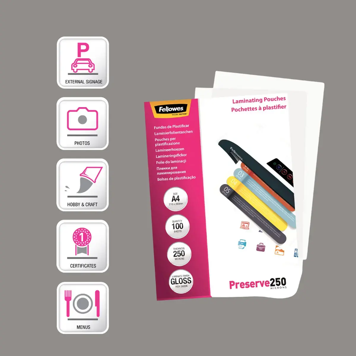 100 Warme lamineerhoezen A4 - 2 x 250 micron - FELLOWES