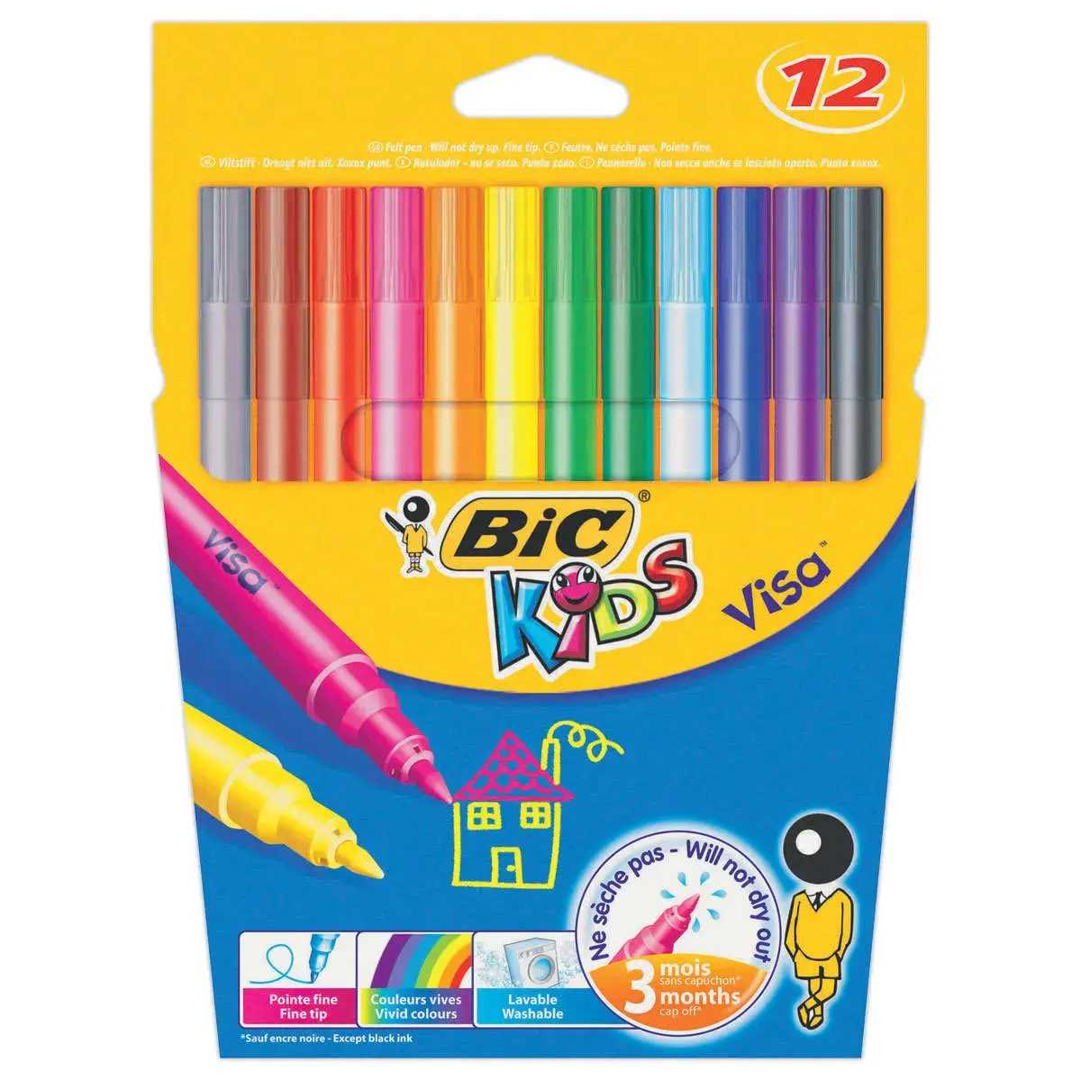 12 Viltstiften BIC Kids Visa - fijne punt