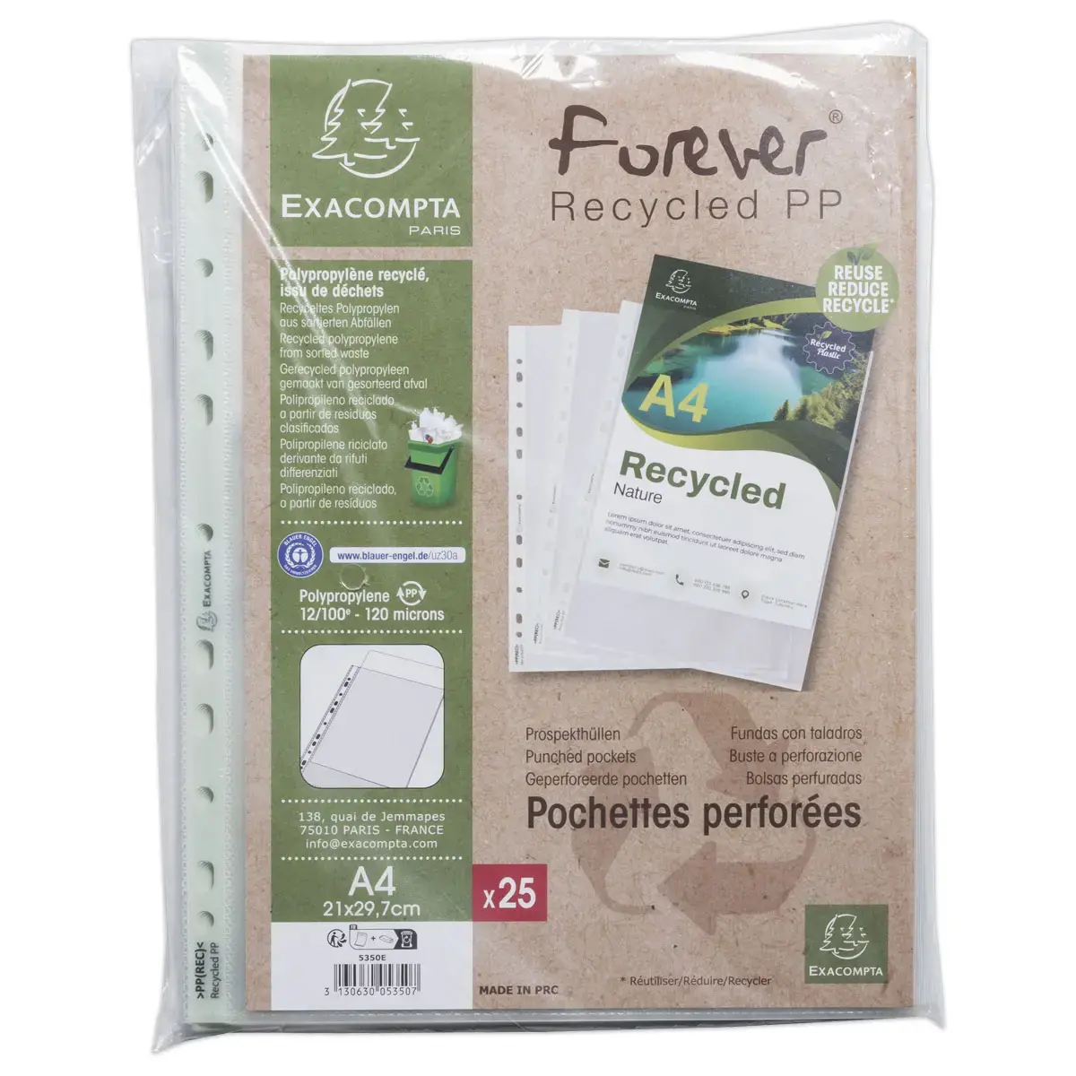 25 Geperforeerde insteekhoezen Forever - Plastic 12/100e - A4 - EXACOMPTA