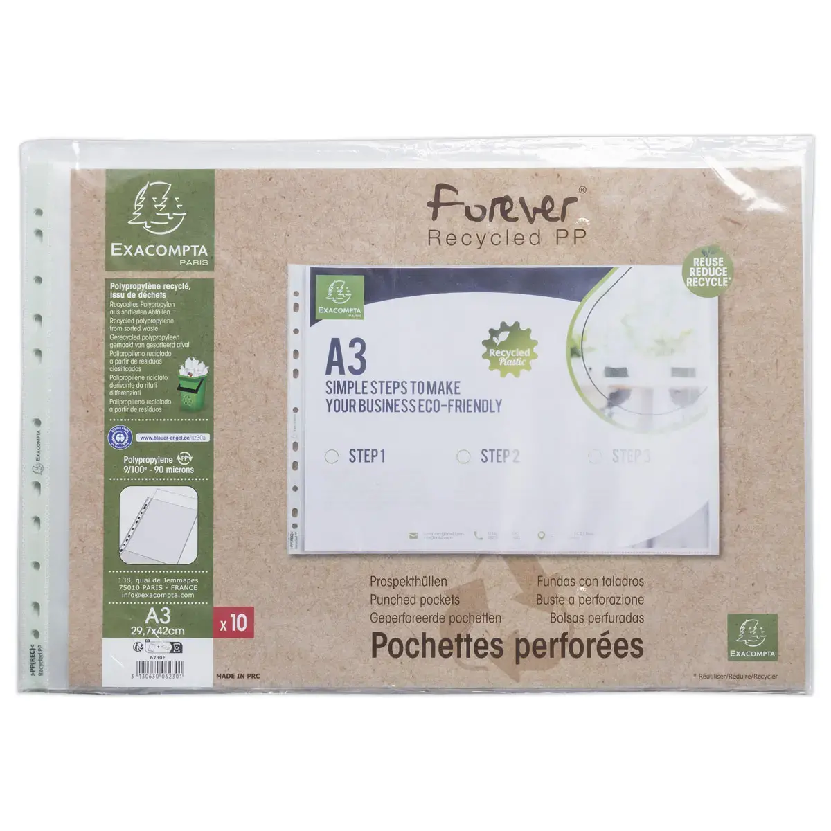 10 Geperforeerde insteekhoezen Forever - Plastic 9/100e - A3 - EXACOMPTA 
