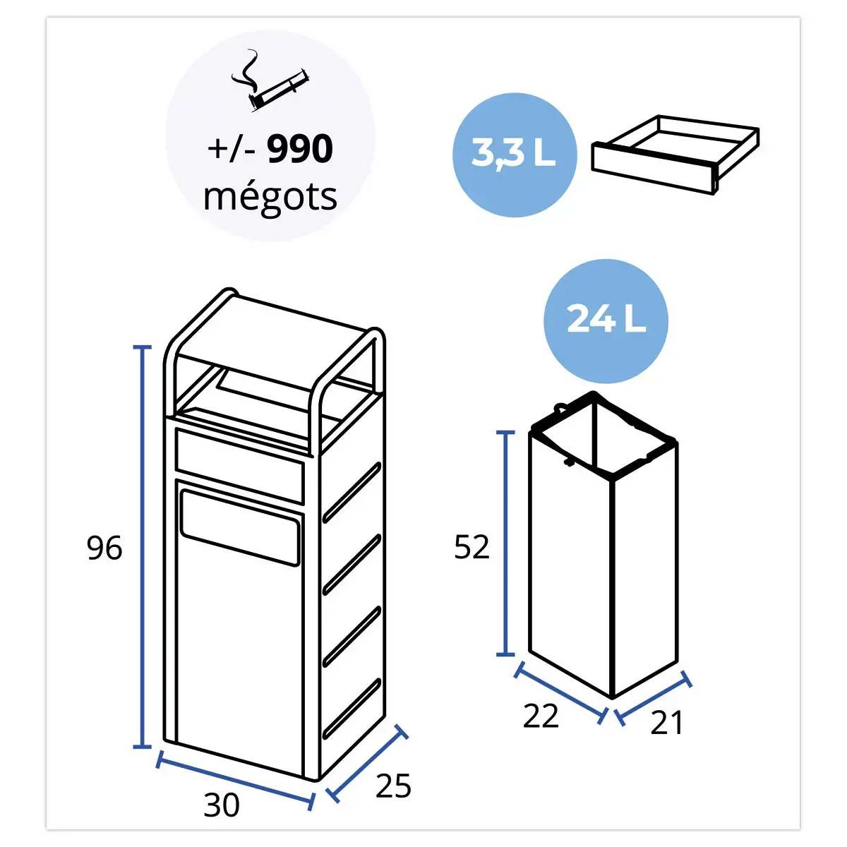 Container met asbak - Antraciet - PROBBAX