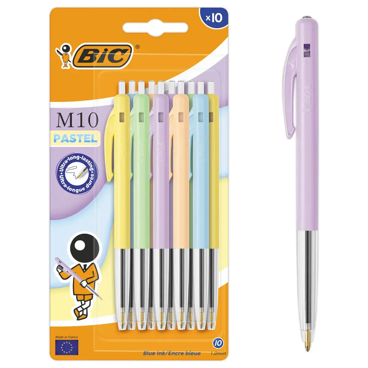 10 Balpennen M10 - Middelgrote punt - Pastelkleurig - BIC