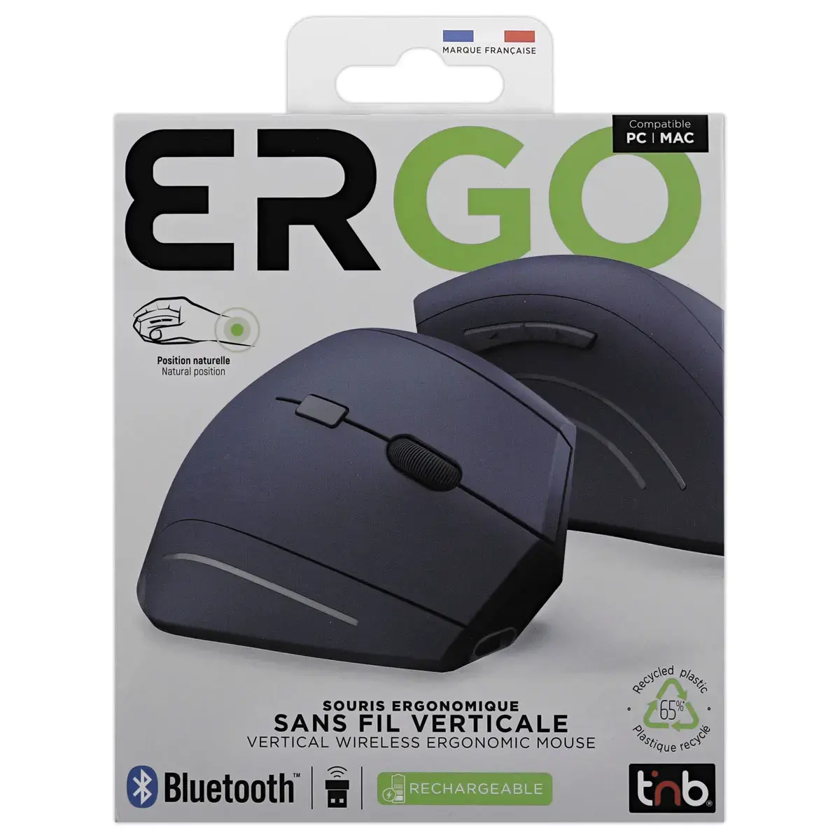 Draadloze ERGO muis - Verticaal - Oplaadbaar - Blauw - T'NB