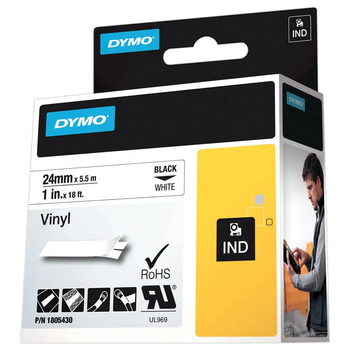 Vinyl tape RHINO 24 mm zwart op wit