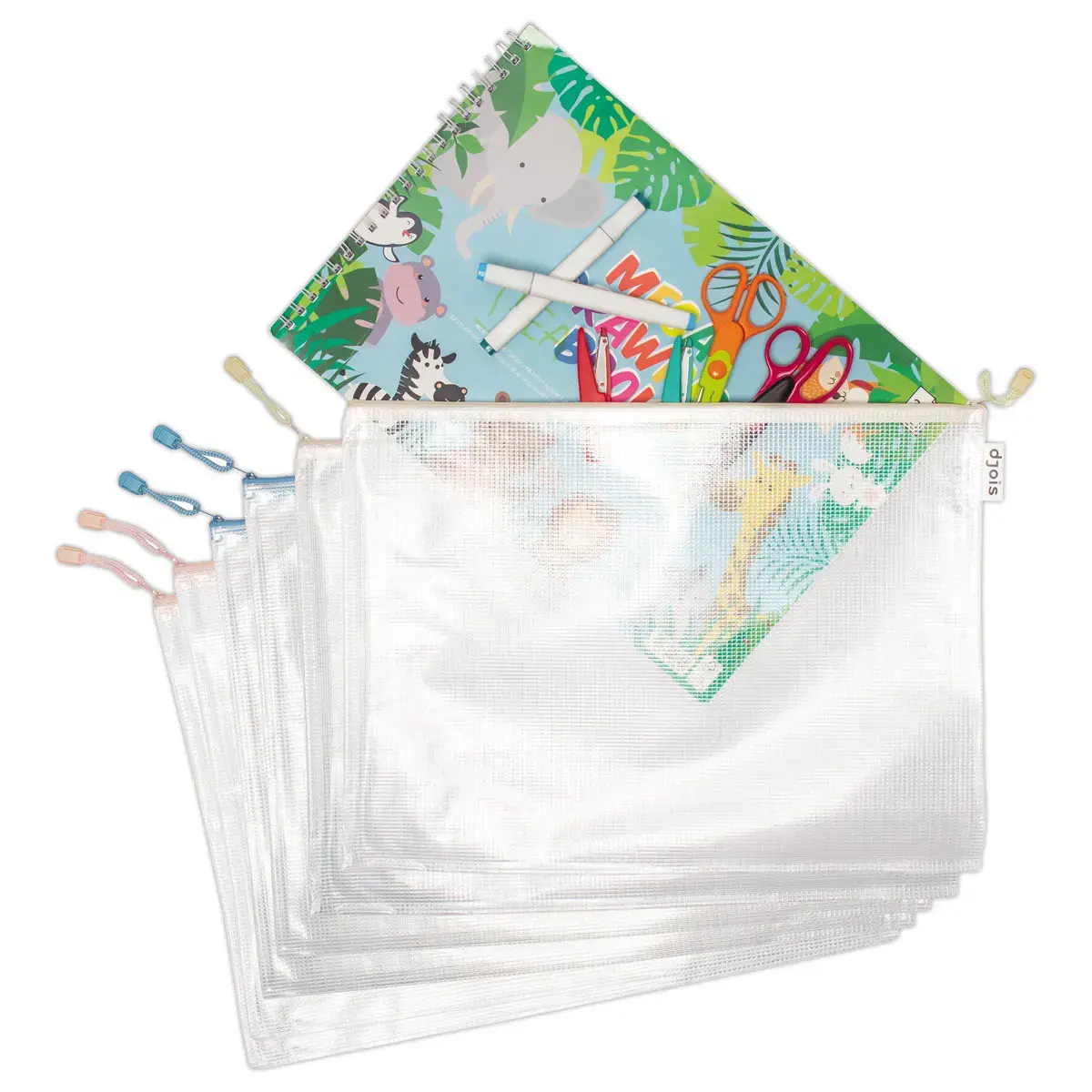 6 Zachte, versterkte hoesjes met rits - A3 - Assortiment pastelkleuren - TARIFOLD