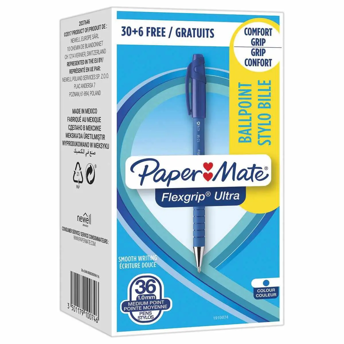 36 Intrekbare balpen Flexgrip - Medium schrift - Blauw - PAPERMATE