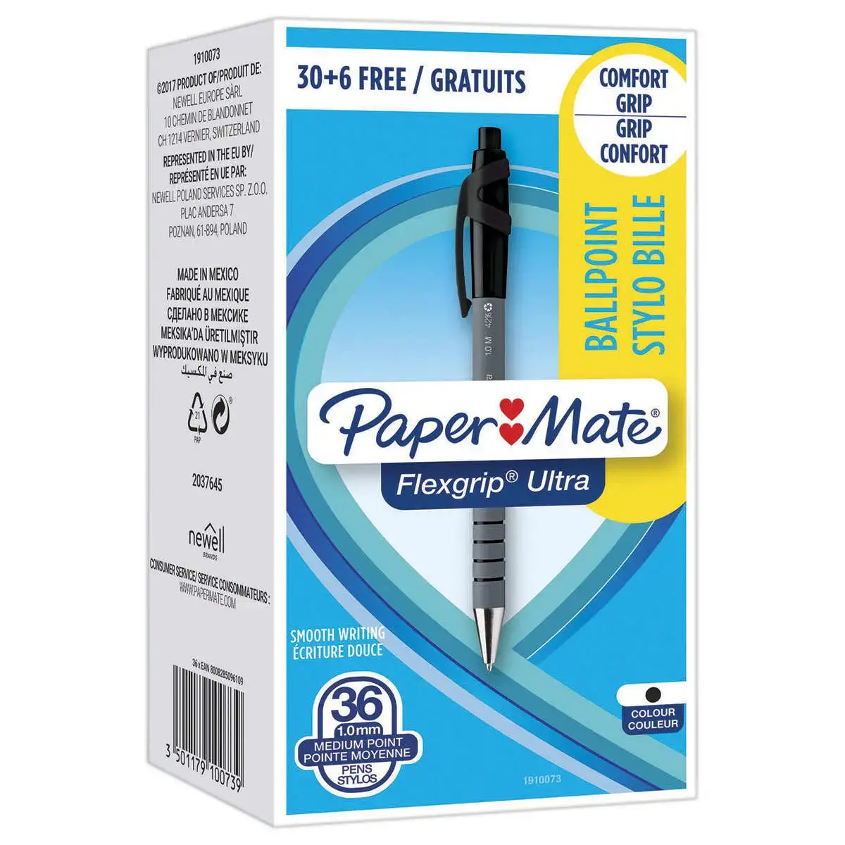 36 Intrekbare balpen Flexgrip - Medium schrift - Zwart - PAPERMATE