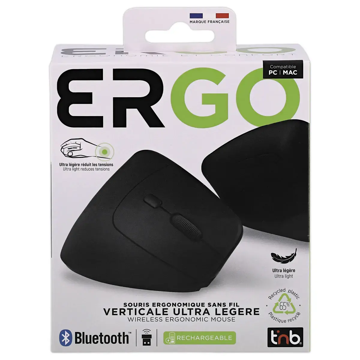 Ultra lichte ergonomische verticale muis - Zwart - T'NB