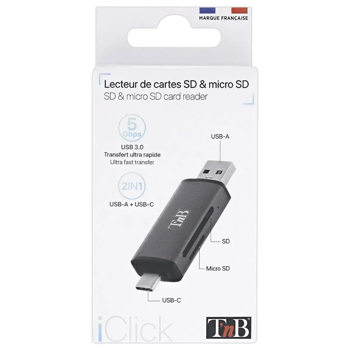 Kaartlezer 3 poorten USB 3.0 - Aluminium - T'NB 