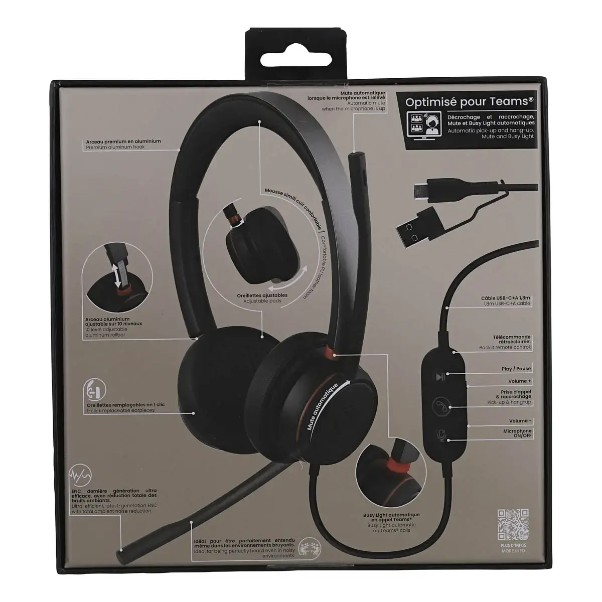 ACTIV 400S hoofdtelefoon met microfoon - USB-A/C - Zwart - T'NB