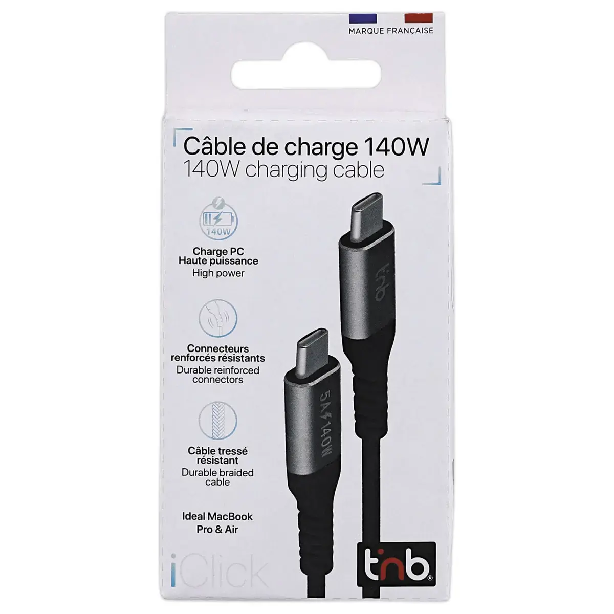 iClick USB-C-kabel 140W - 2m - Zwart - T'NB