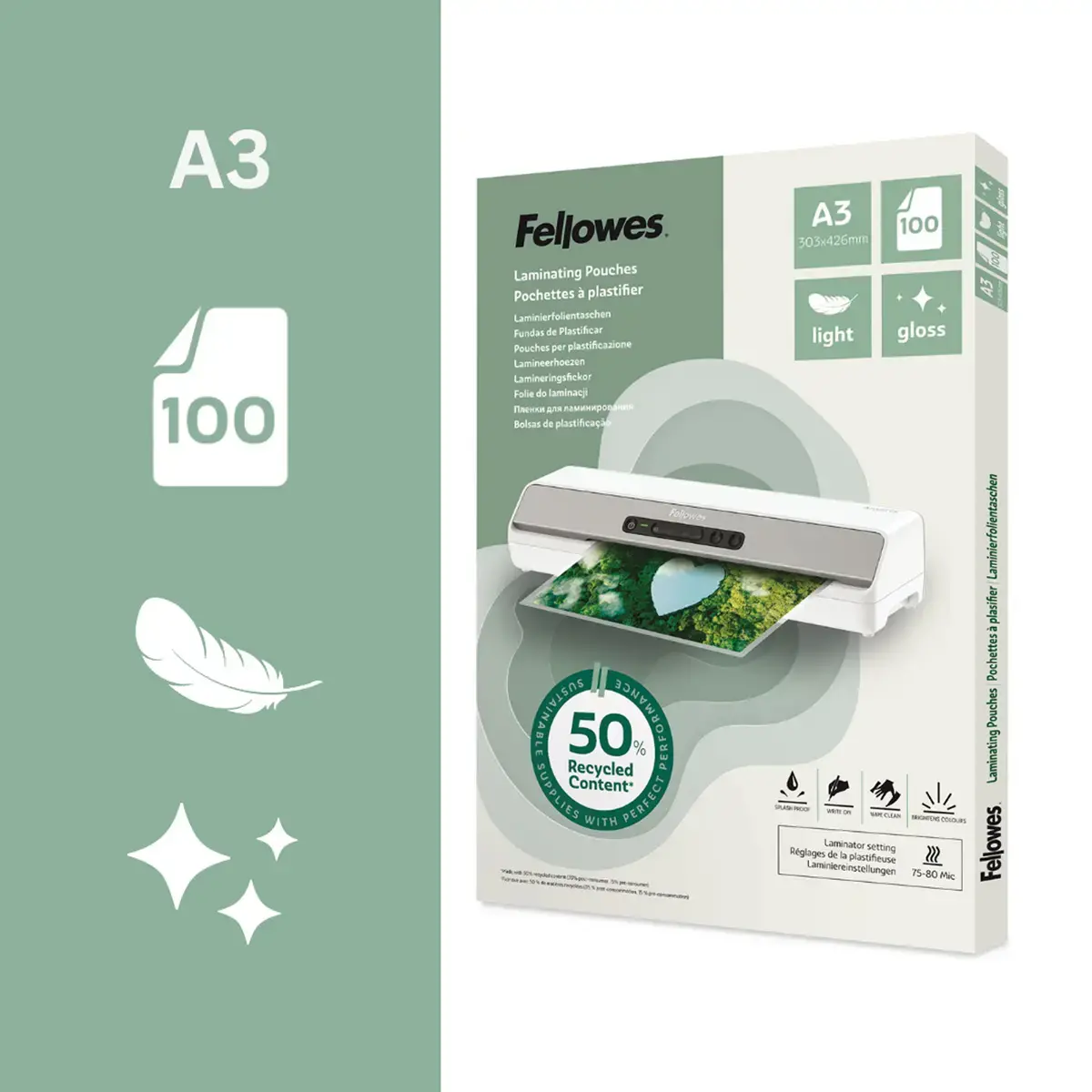 100 Plastificatiehoezen - A3 - Gerecycleerd - FELLOWES