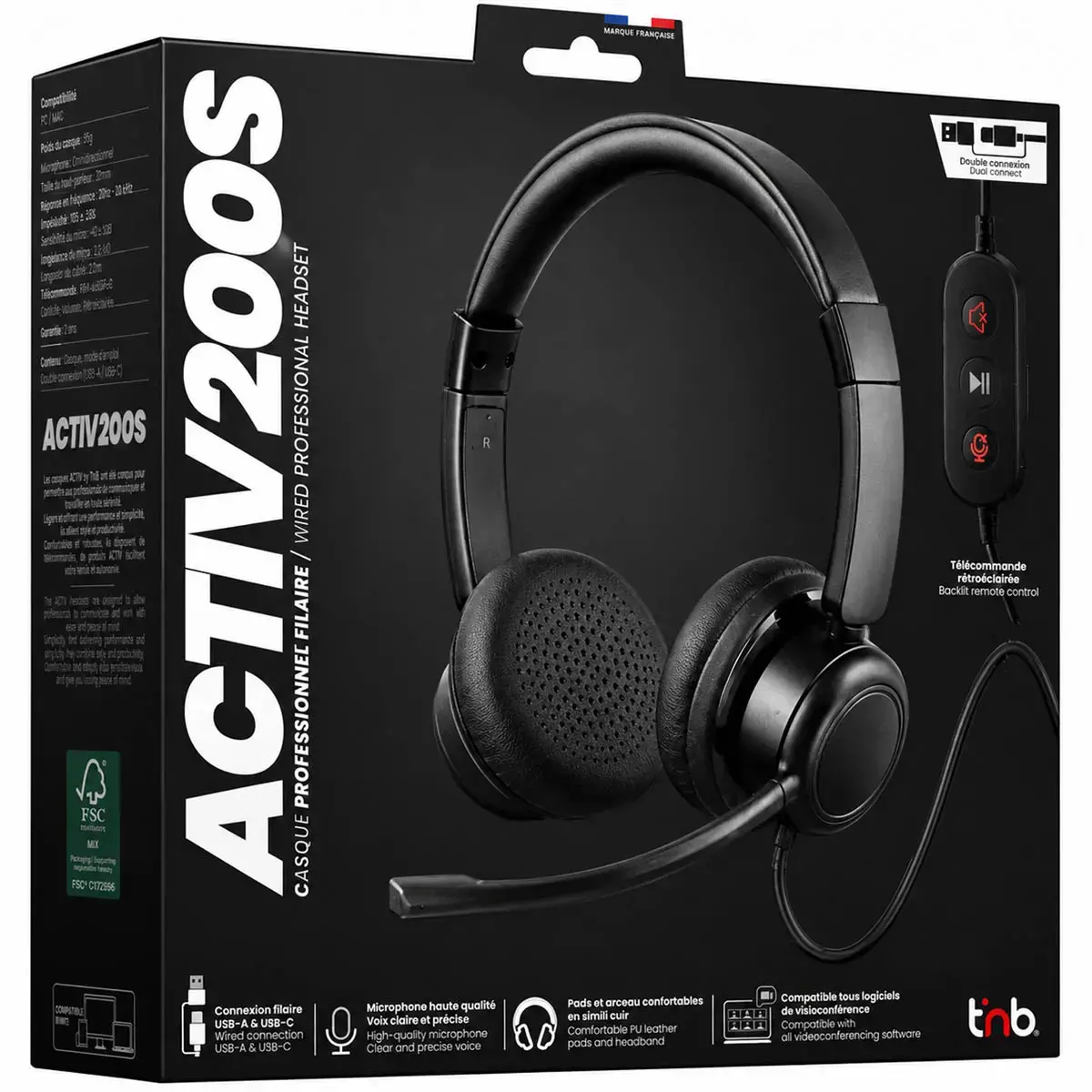 Professionele Micro Headset ACTIV200S USB-A & USB-C - T'B