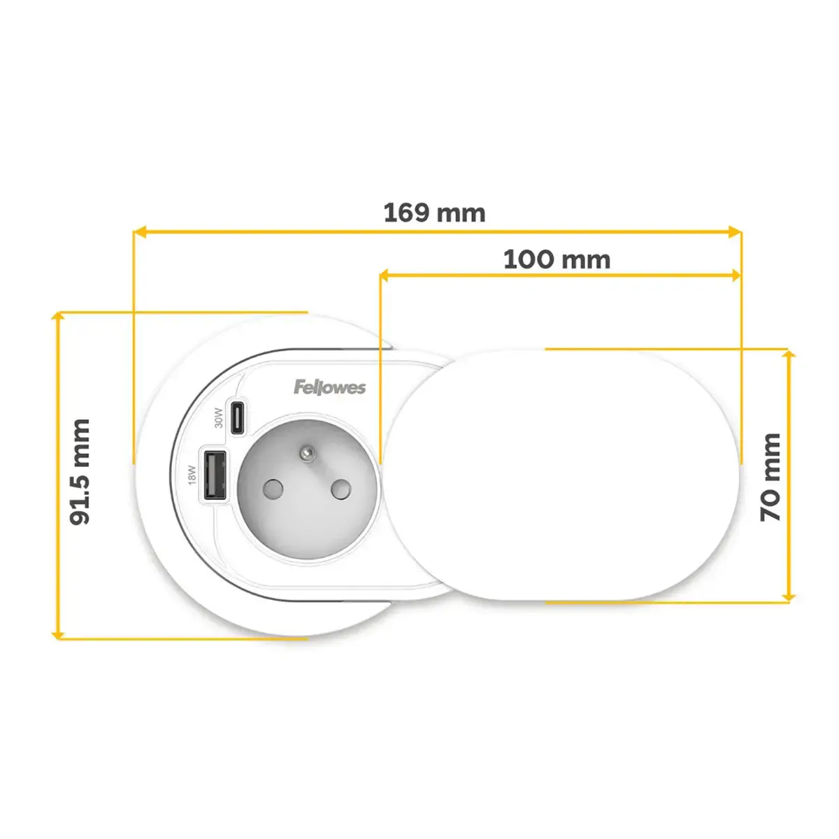 Inbouwstekker - Power Spot - USB-A & USB-C - Wit - FELLOWES