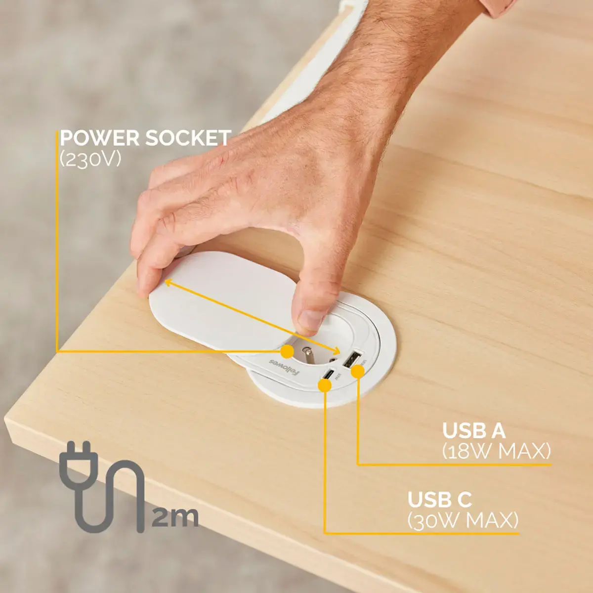 Inbouwstekker - Power Spot - USB-A & USB-C - Wit - FELLOWES