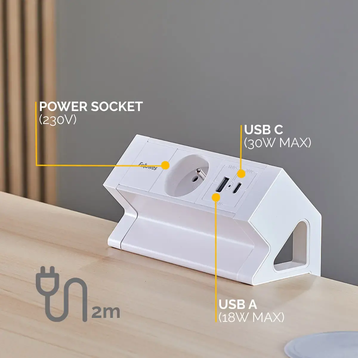 Elektrificatie-eenheid - Power Desk - USB-A USB-C - Wit - FELLOWES 
