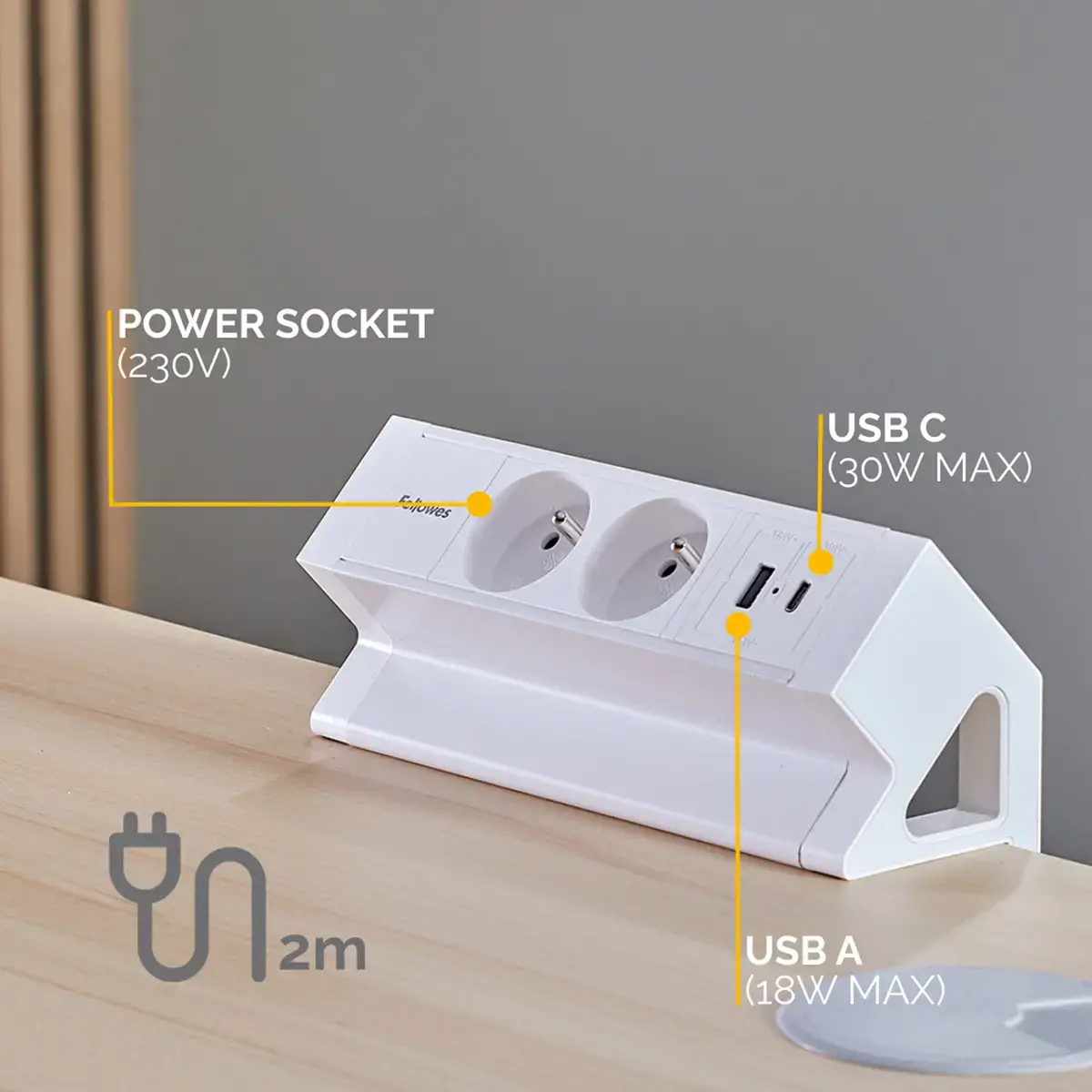 Elektrificatie-eenheid - Power Desk 2 - USB-A & USB-C - Wit - FELLOWES