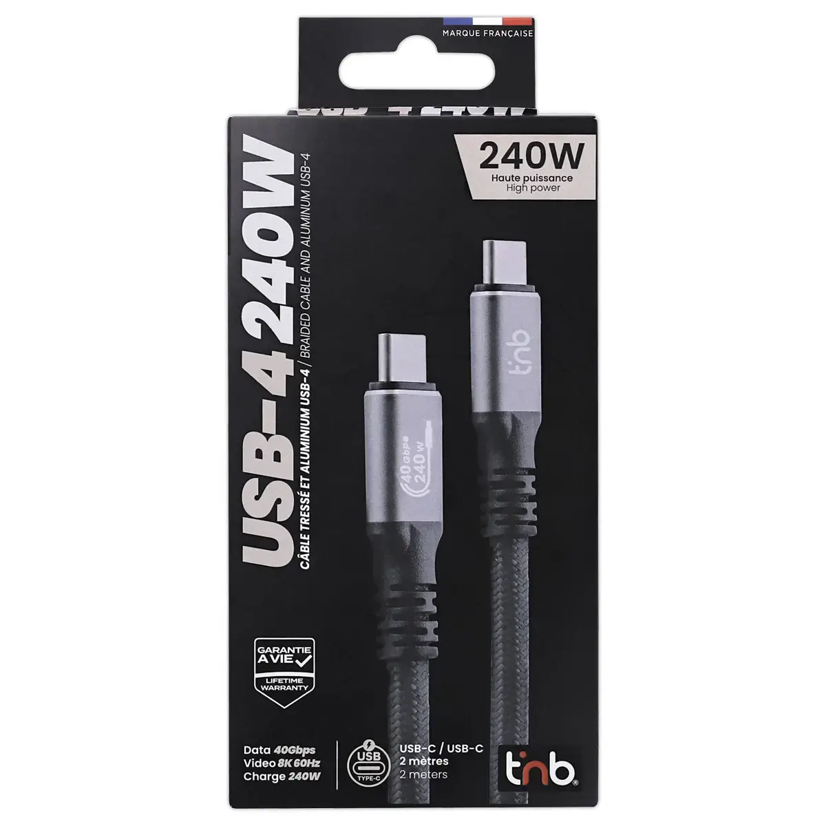 USB-4-kabel 2m - Versterkt en Ultra Snel - T'NB 