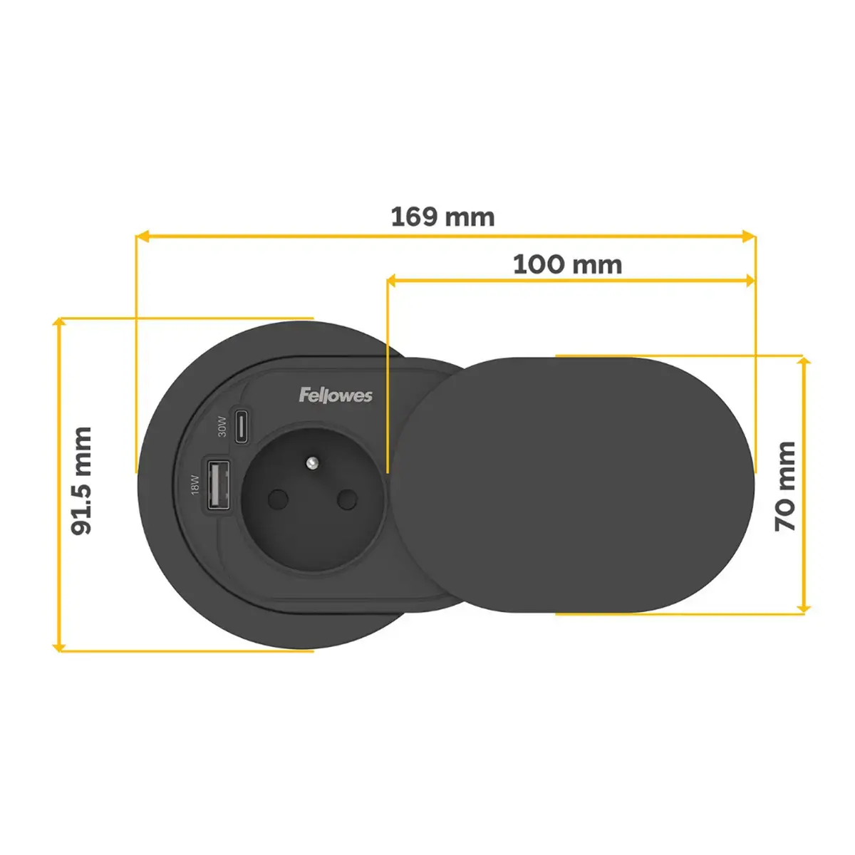 Inbouwstekker - Power Spot - USB-A & USB-C - Zwart - FELLOWES