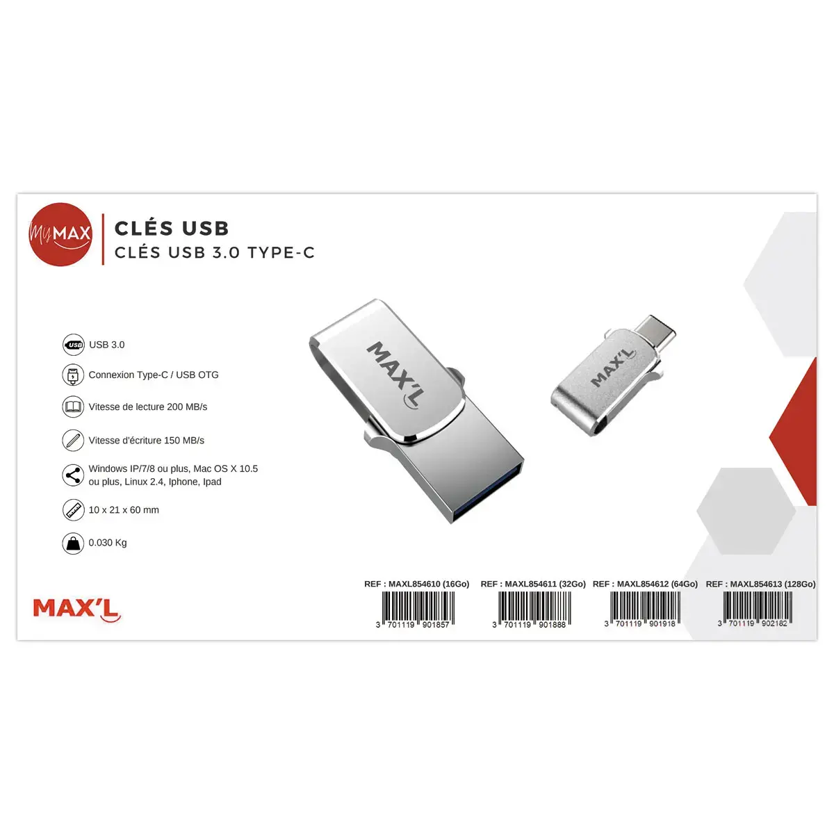 USB-stick met dubbele aansluiting 2.0 USB-A/USB-C 32GB 