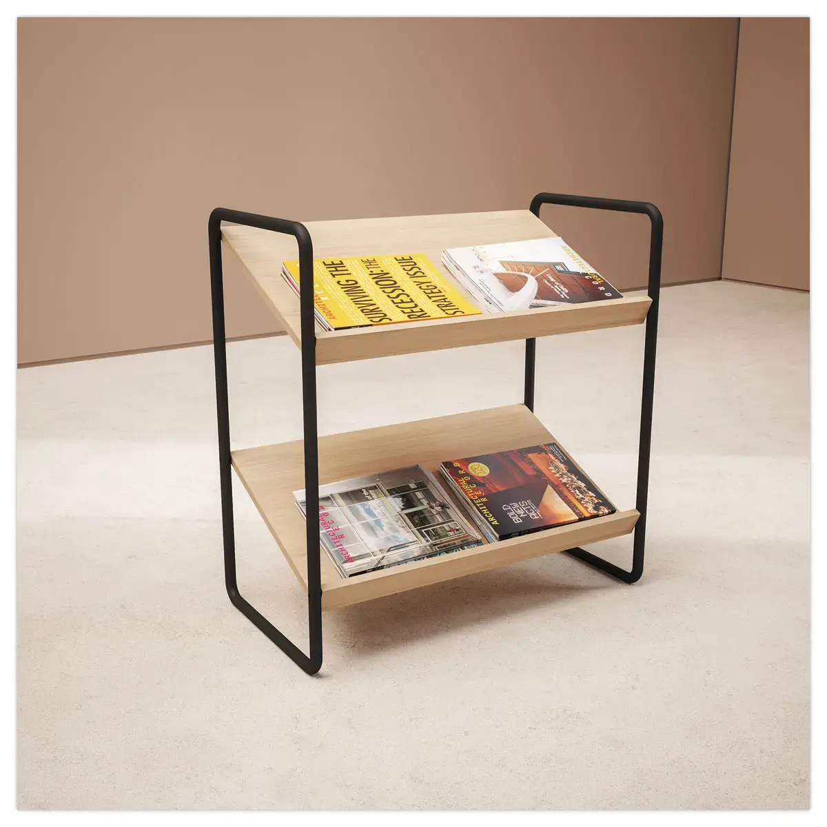Vloerdisplay 72x72x37 cm - Zwart Staal & 2 Houten Planken - Snelle Montage - MEET 