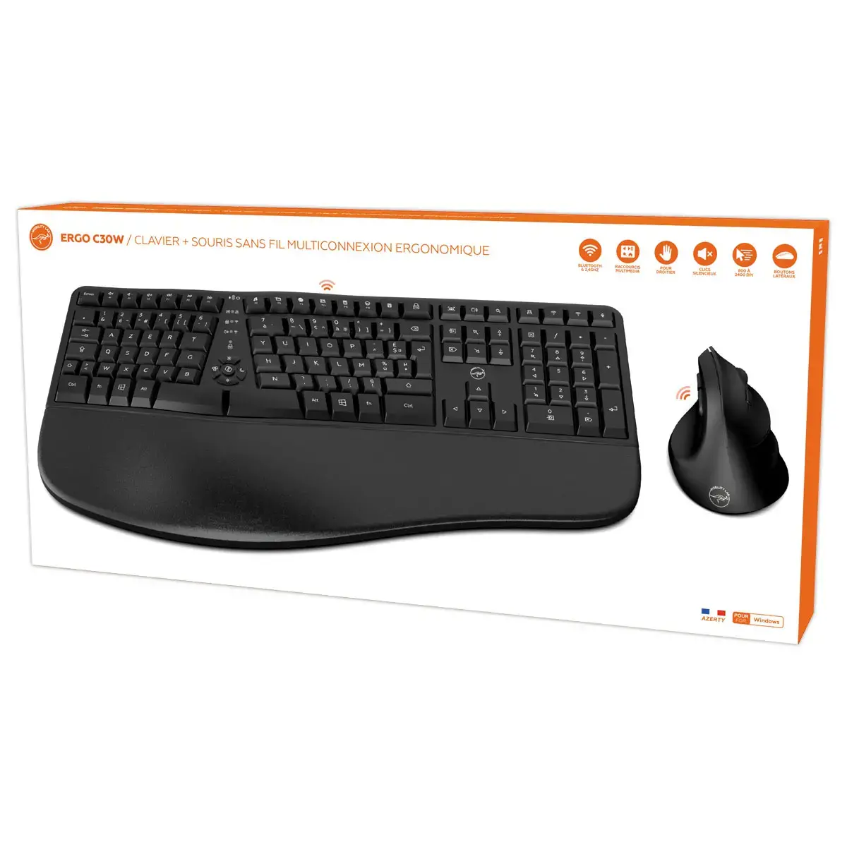Draadloos Ergonomisch Toetsenbord + Muis Multiverbinding C30W - MOBILITY LAB 