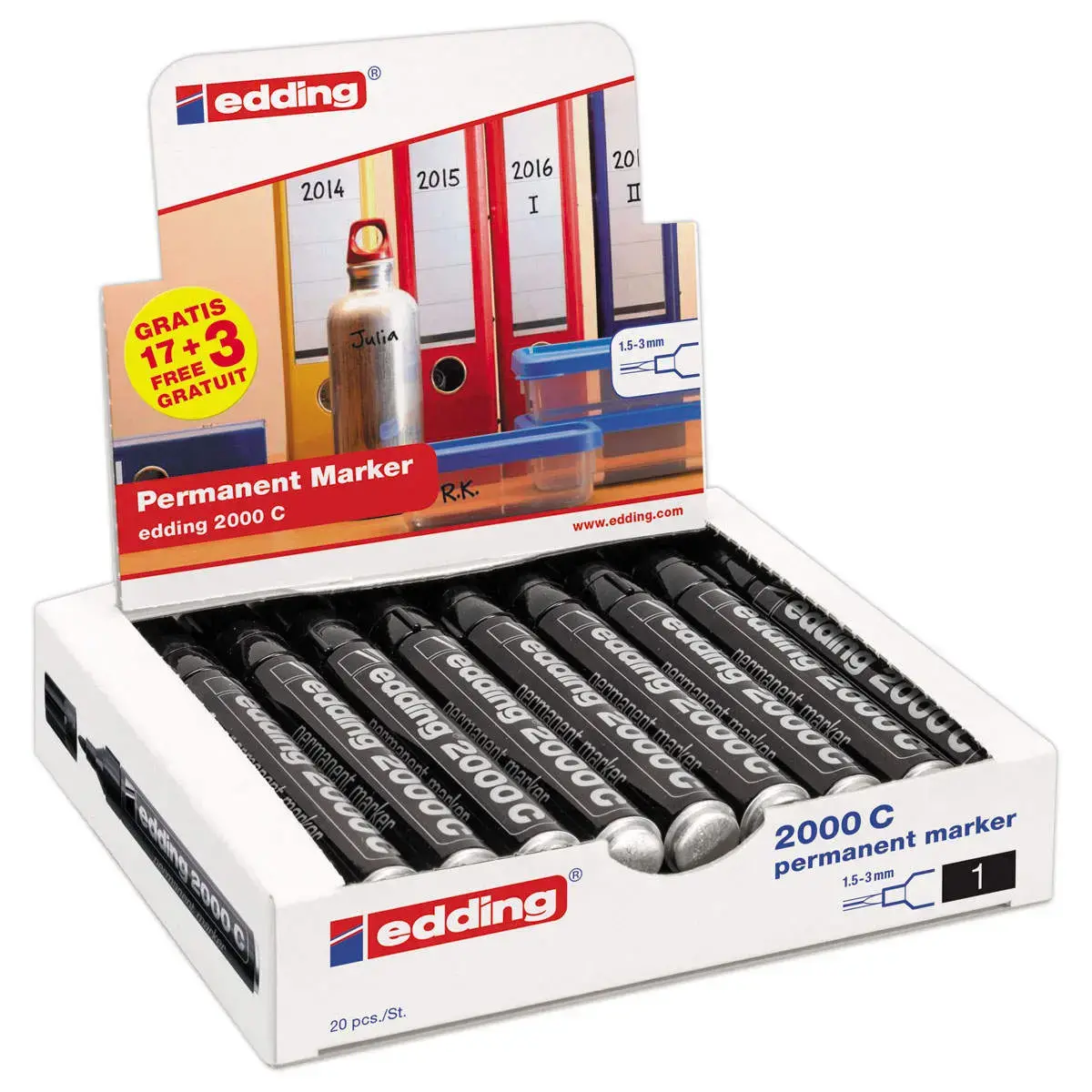 20 Permanent markers 2000 (17 + 3 gratis) Zwart - EDDING