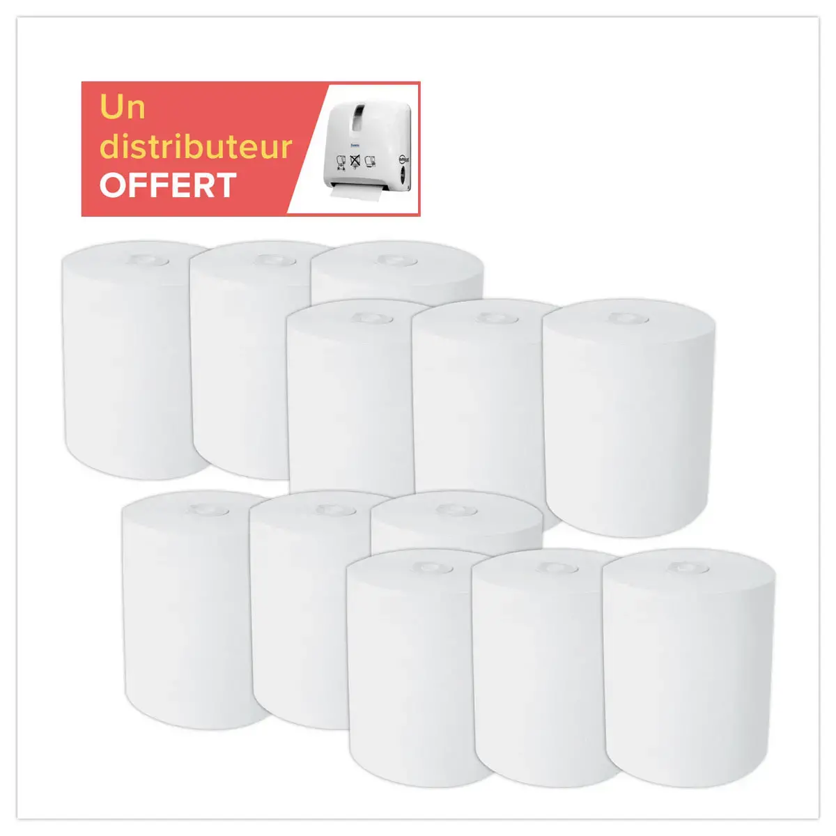 12 Rolhanddoekjes + dispenser Evadis Autocut - 150 m