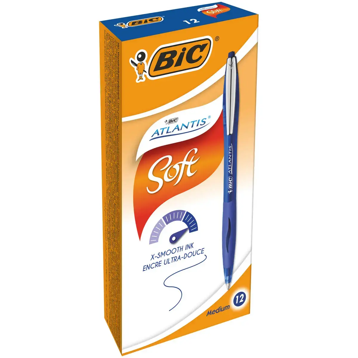 12  Atlantis Soft balpen met 1 mini fashion corrector - blauw - BIC 