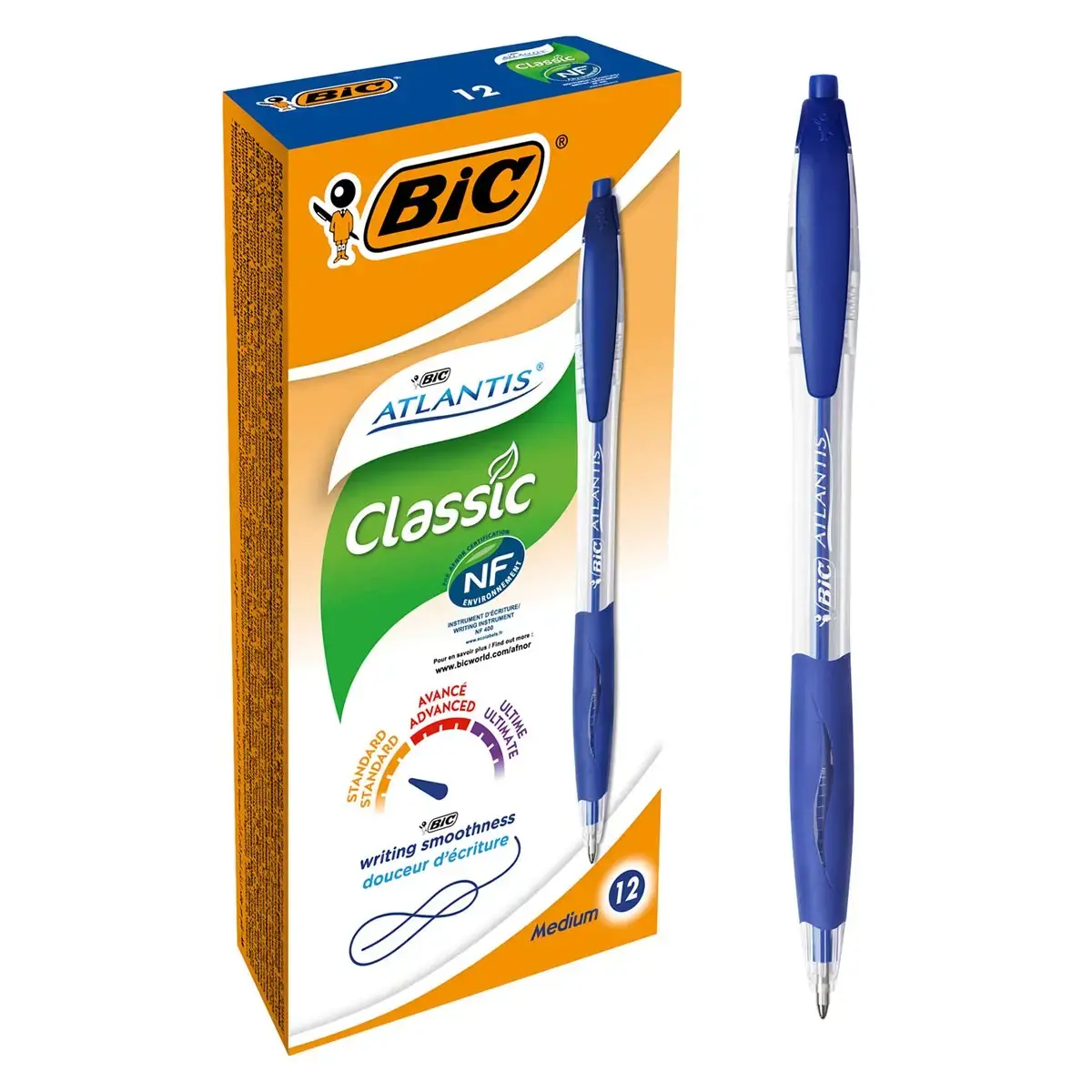 12  Atlantis Soft balpen met 1 mini fashion corrector - blauw - BIC 