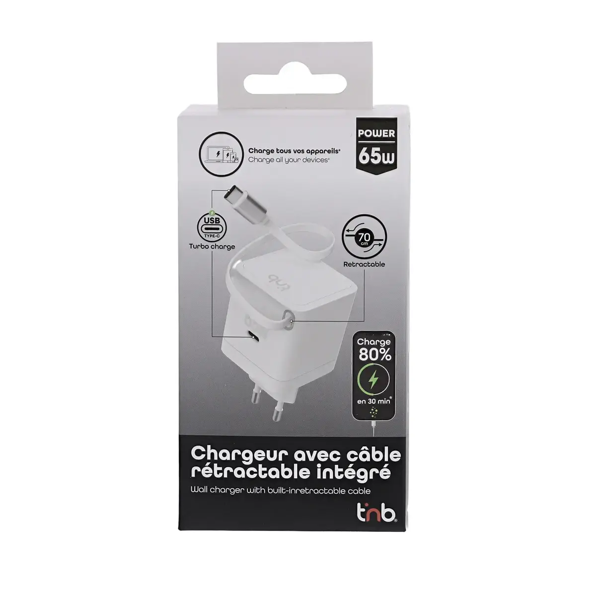 GAN-lader 3 USB 65W + kabel