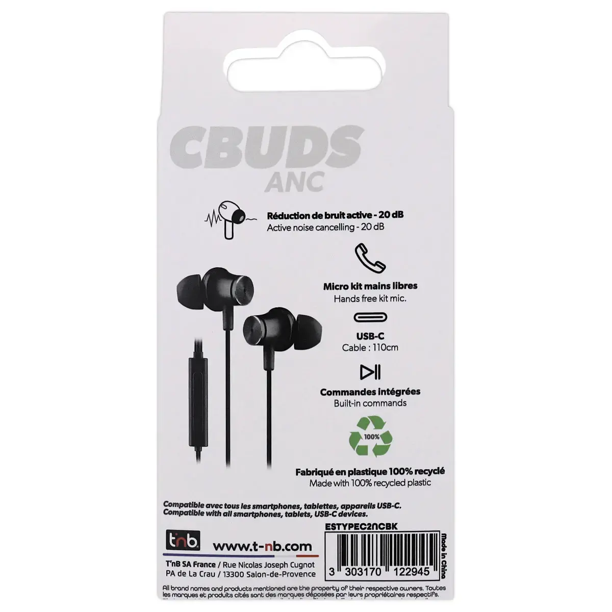 USB-C ANC Oordopjes - Zwart - T'NB