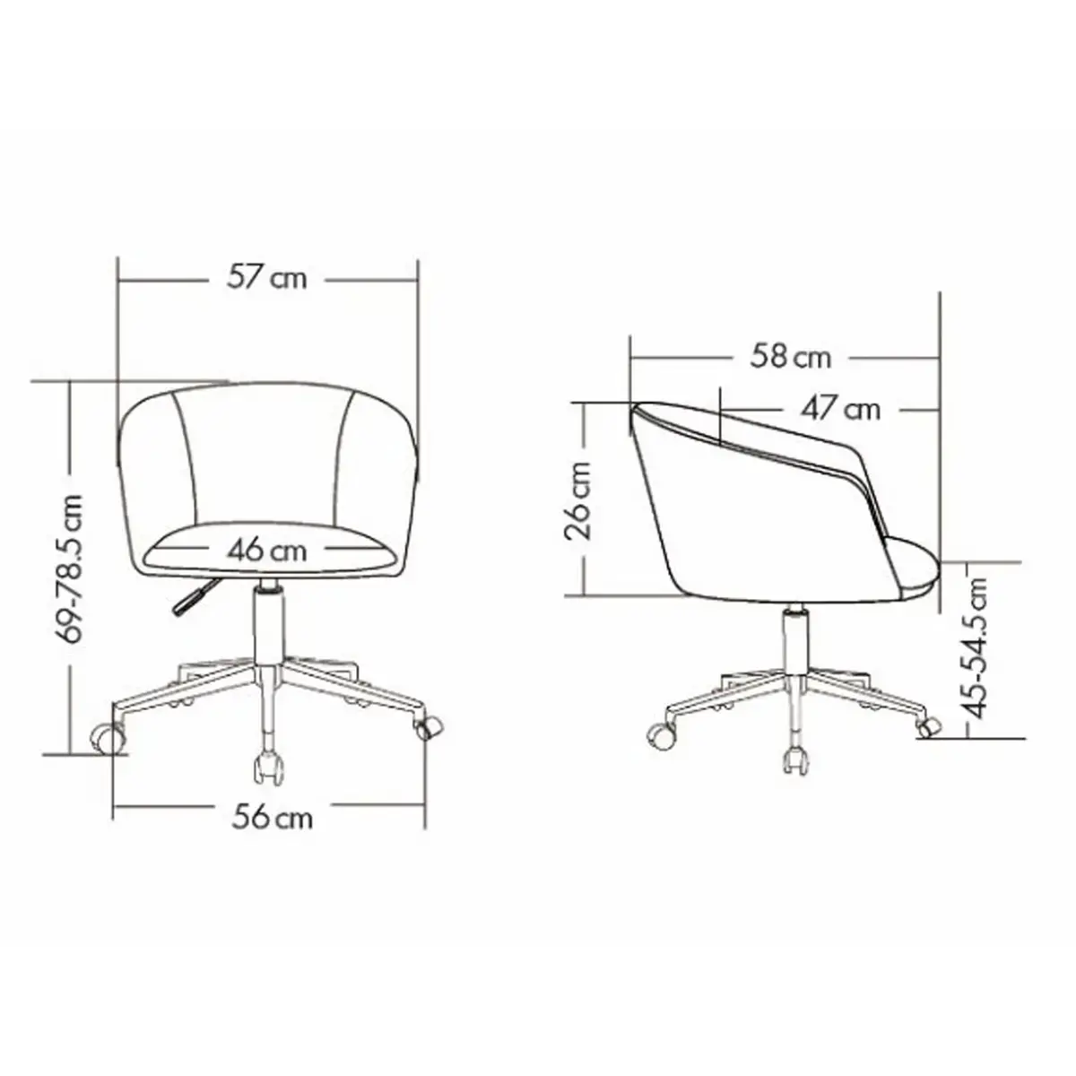 2 Fauteuils Arco met wielen en metalen zwarte voet - Beige - GENERIEK