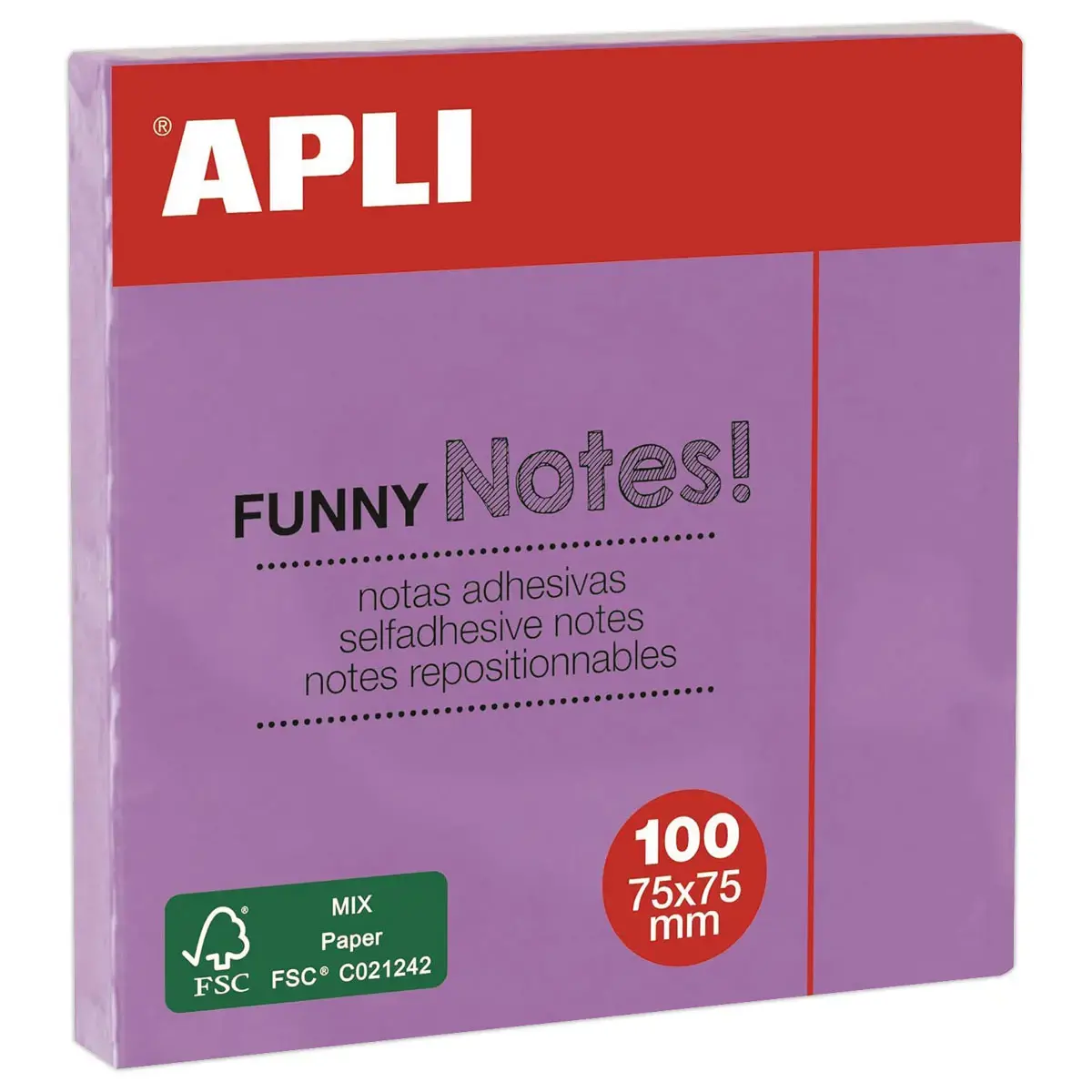 Zelfklevende notitieblok 75 x 75 mm 100 vellen - paars - APLI