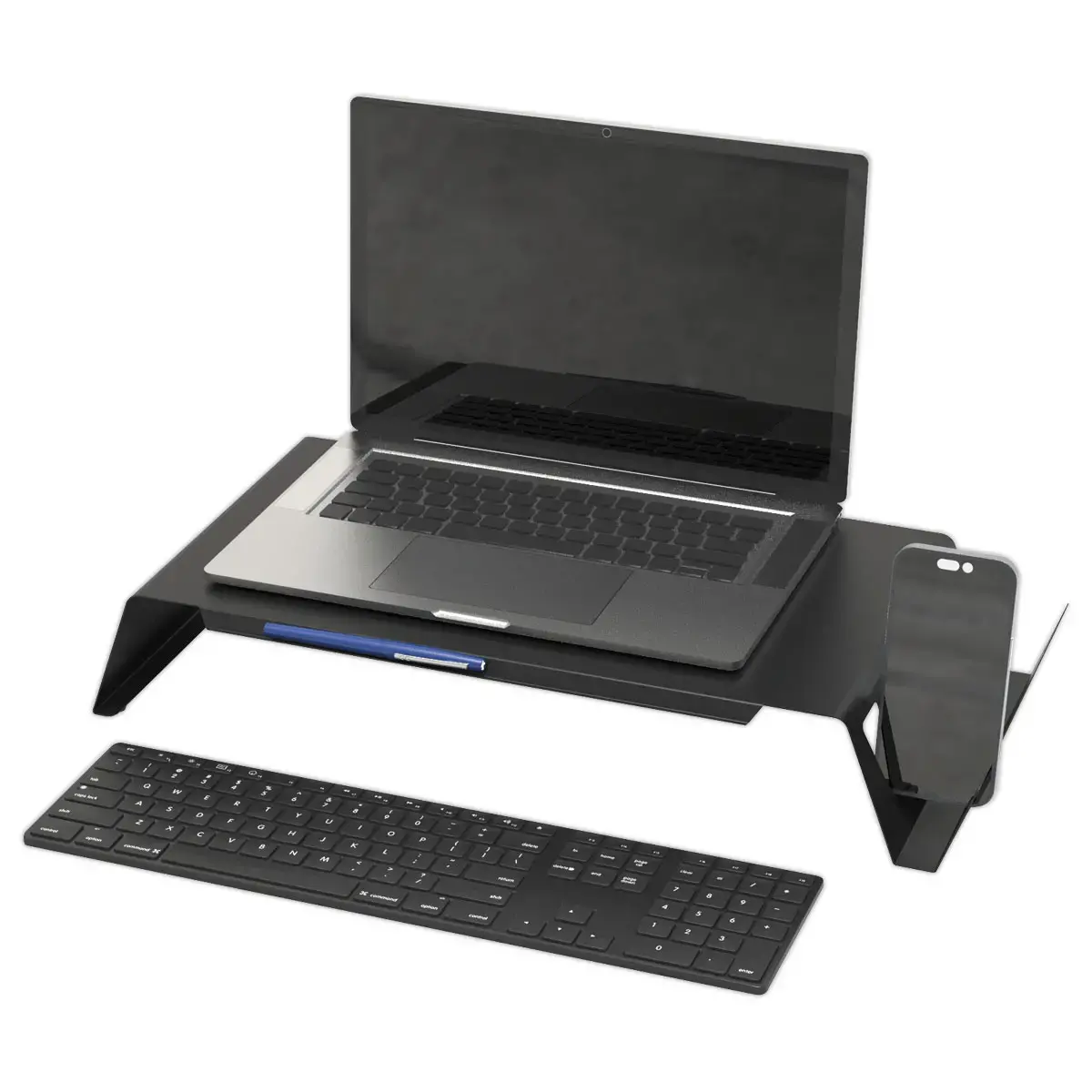 Zwarte metalen laptopverhogerhouder