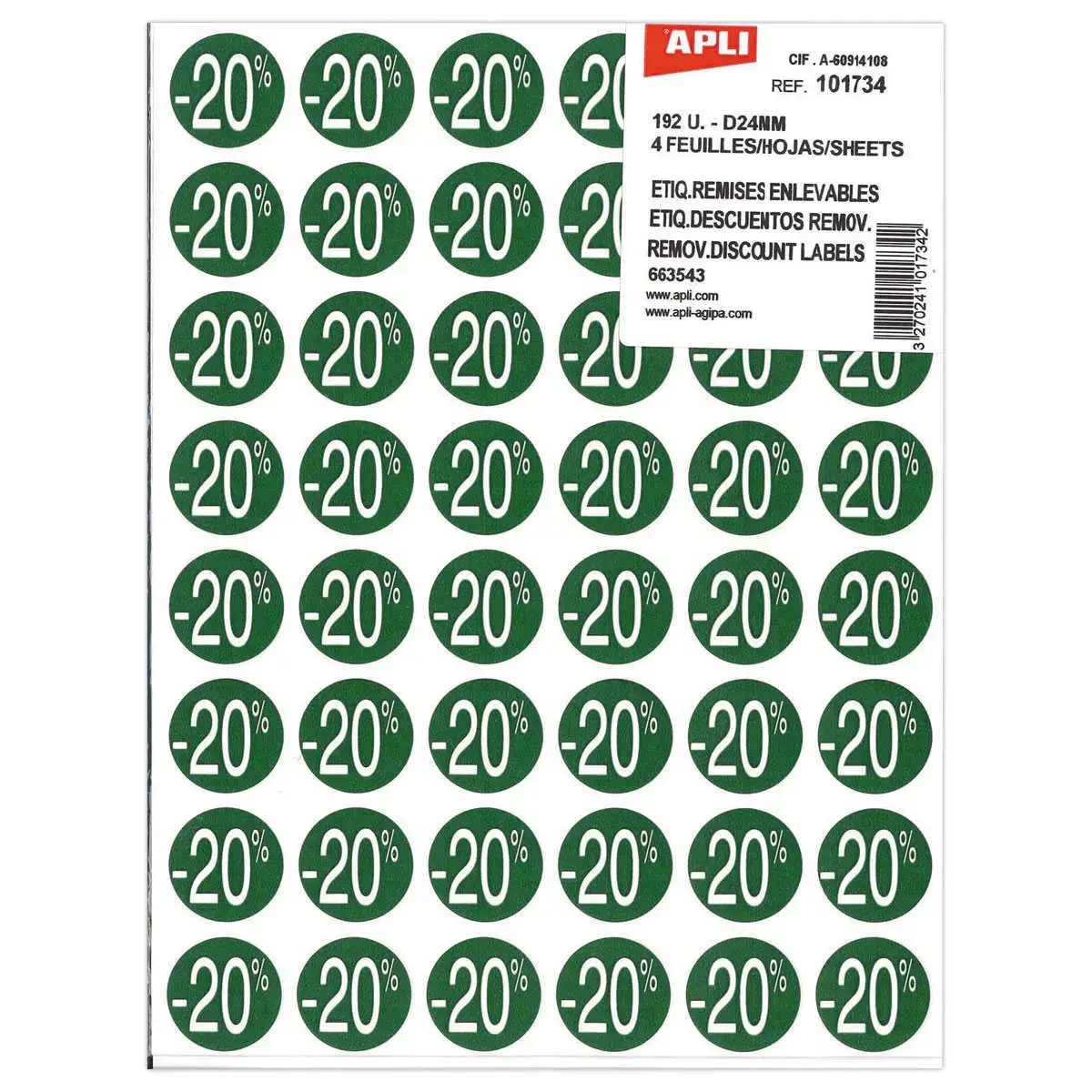 4 vellen van 48 etiketten hernomen -20% groen 