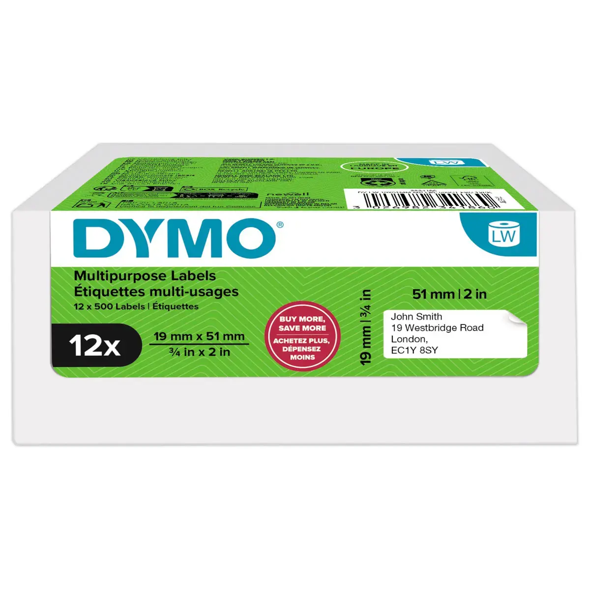 12 Rollen van 500 etiketten - 19 x 51 mm - DYMO 