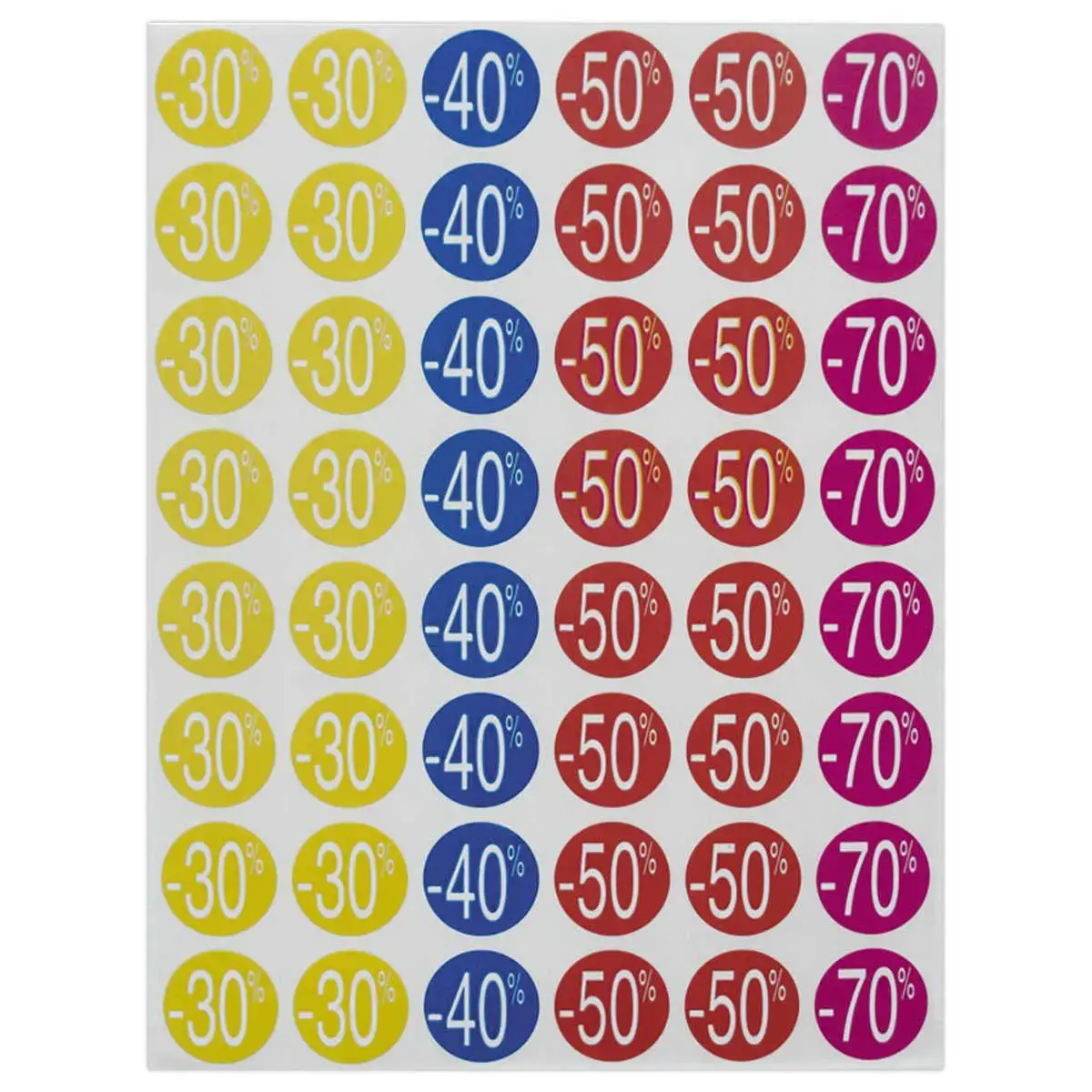 5 vellen van 48 etiketten met korting van 30% tot 70% - assorti