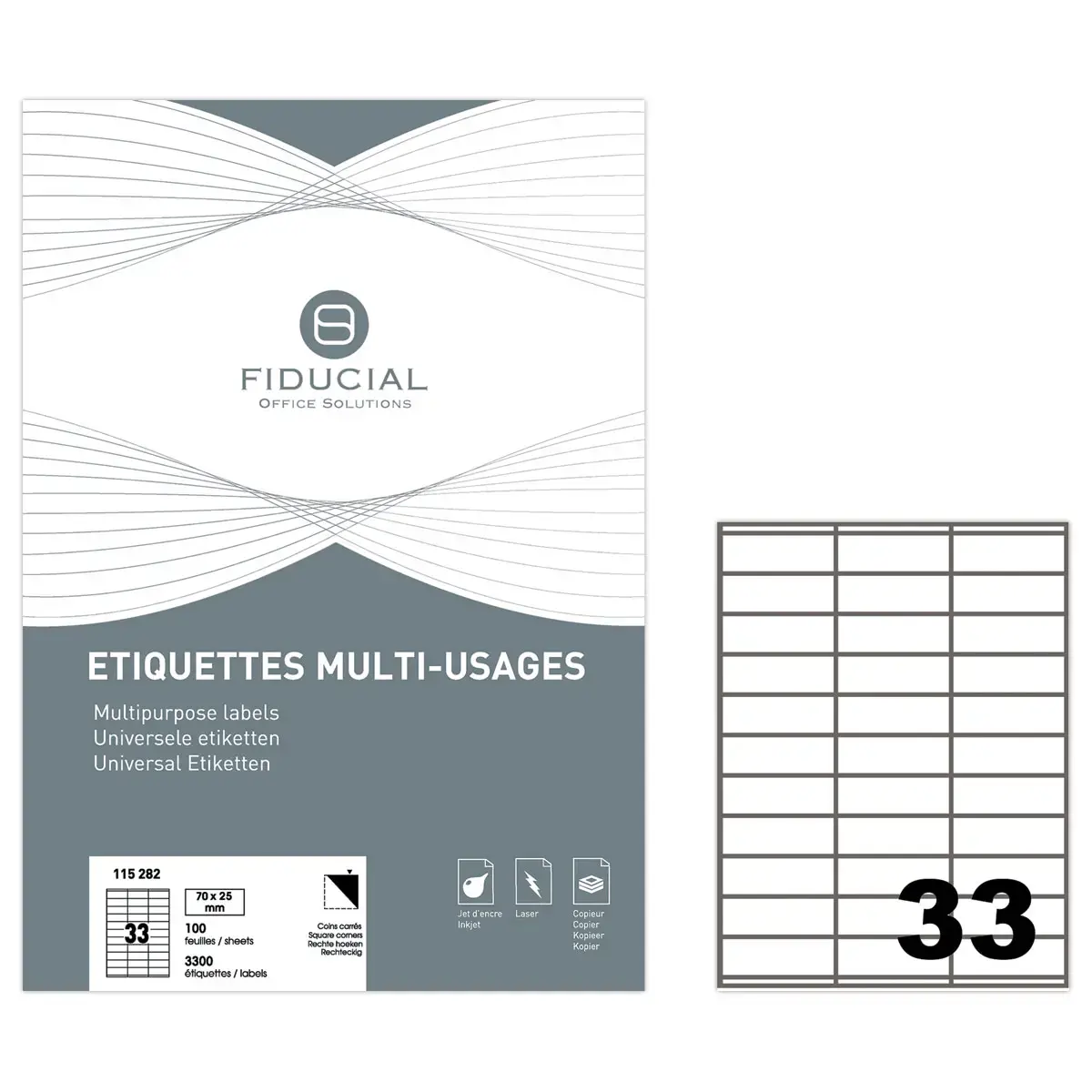 100 Vellen van 40 etiketten met rechte hoeken - 52,5 x 29,7 mm - FIDUCIAL OFFICE SOLUTIONS