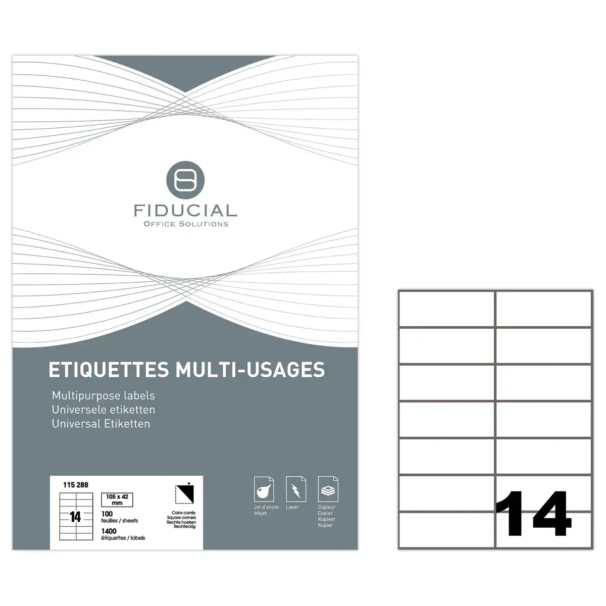 100 Vellen etiketten rechte hoeken FIDUCIAL 105X42 mm - 1400 etik / doos