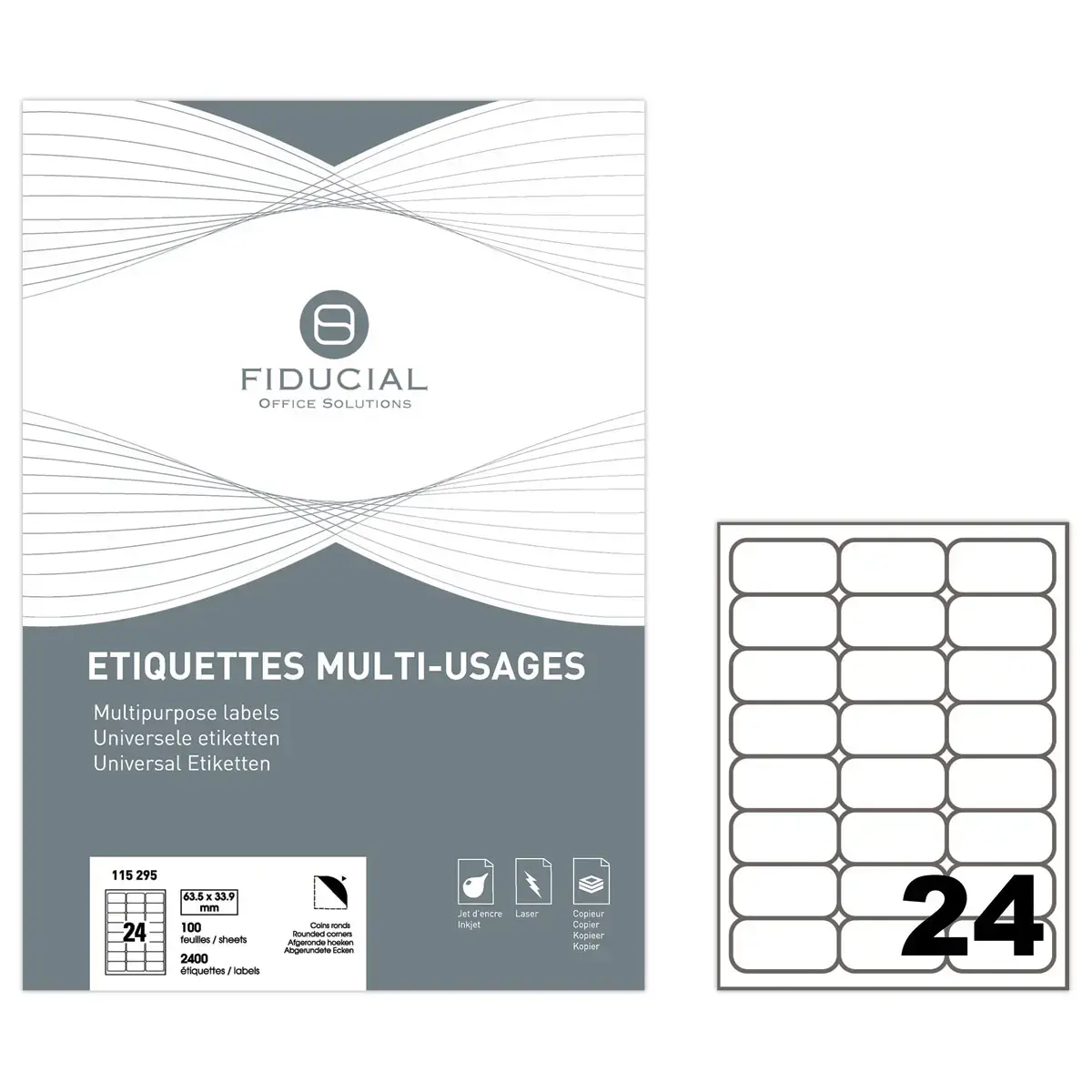 100 Vellen etiketten ronde hoeken FIDUCIAL63,5x33,9 - 2400 etiket/doos